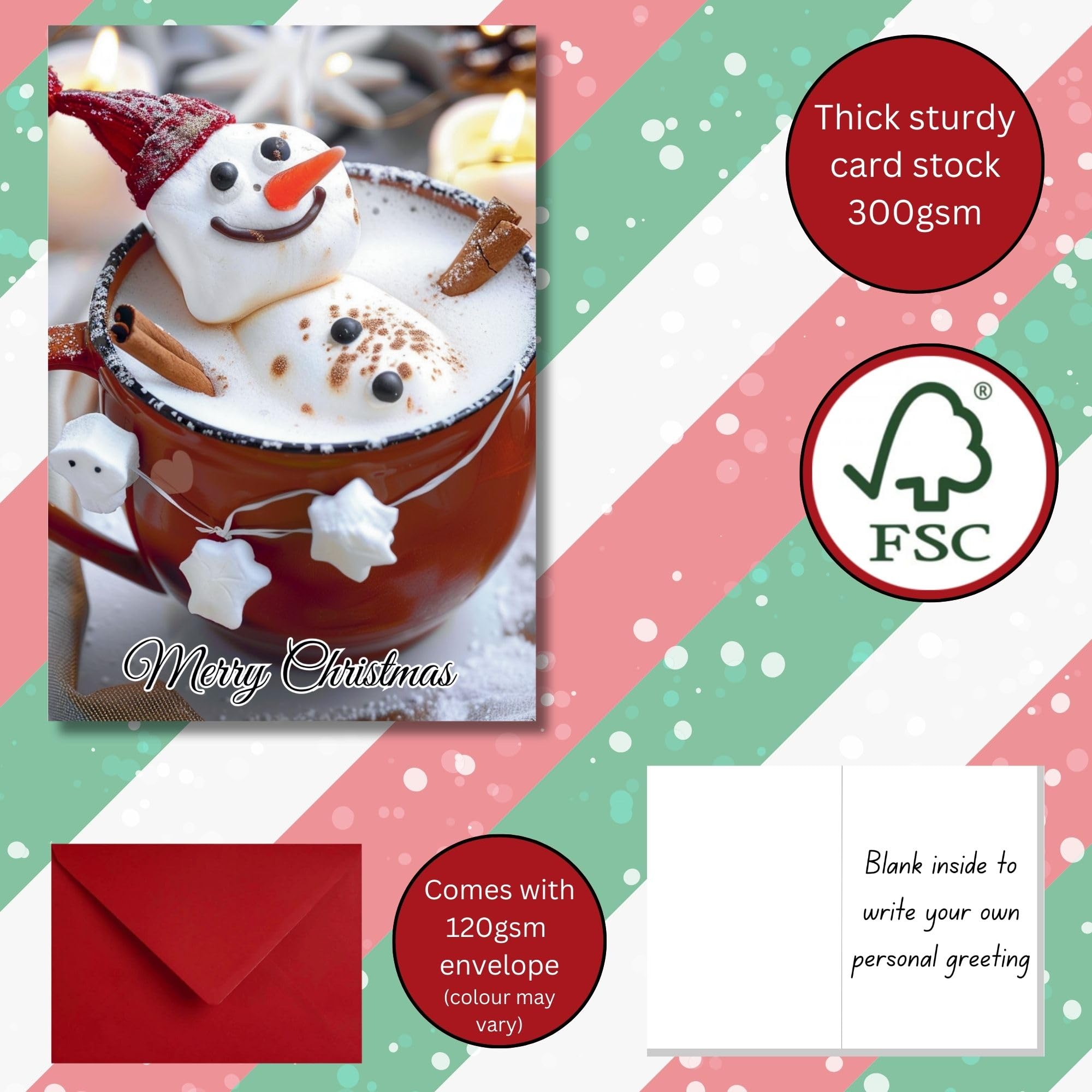 Funny Christmas Card For Men Women & Family Xmas Marshmallow Character Relaxing In A Festive Hot Chocolate (Pack 5) - Image 2