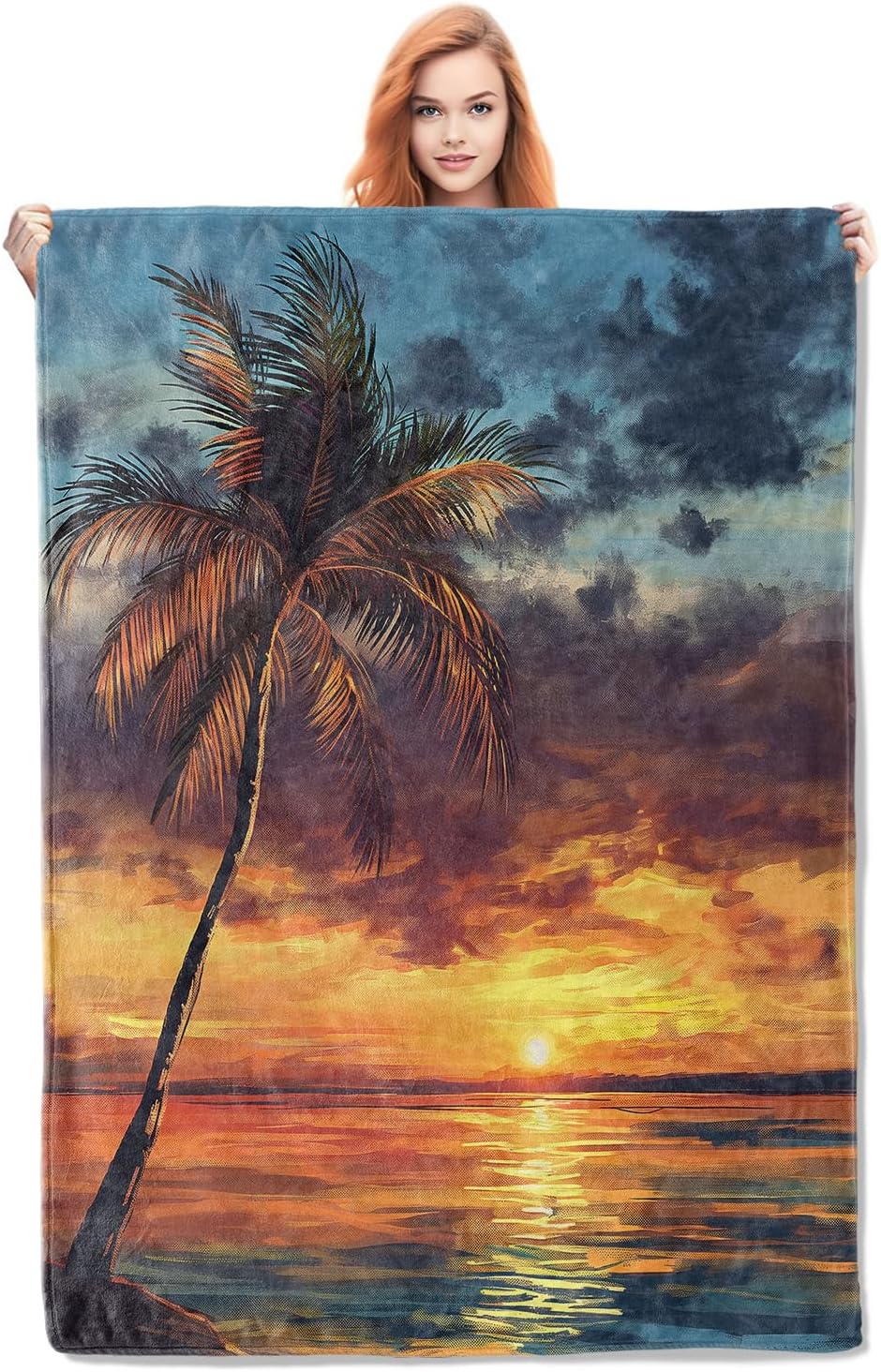 Palm Tree Blanket Gifts for Women Girls Adults Kids Soft Warm Lightweight Cozy Tropical Sunset Beach Ocean Throw Blankets for Bed Sofa Couch Living Room Decor 80x60in