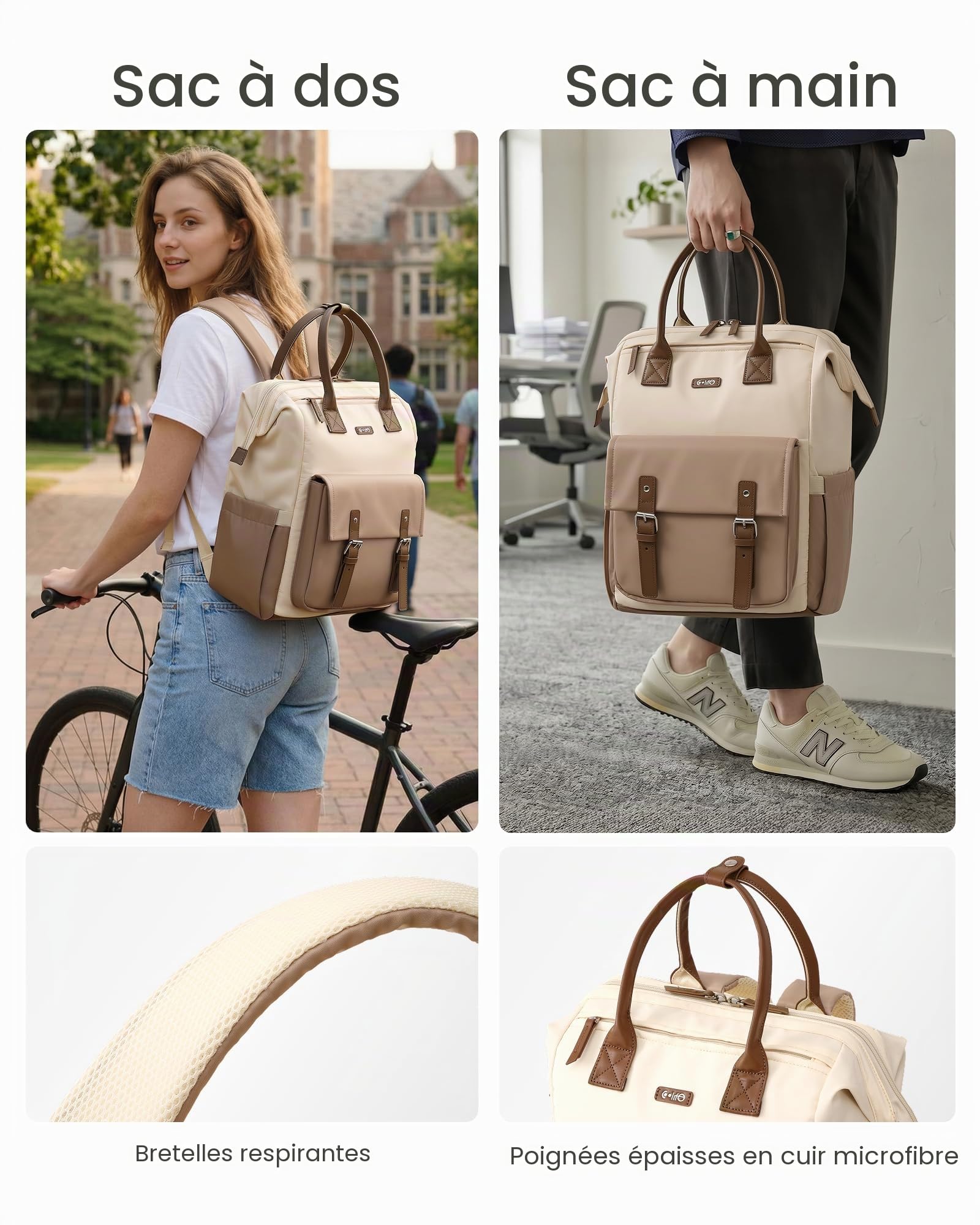COOLIFE Sac à Dos Femme, 15.6 Inch Sac à Dos Ordinateur, Sacs à Dos Loisir | Sac de Travail Femme pour Université et Travail, Sac à Dos de Voyage avec Compartiment pour Ordinateur Portable (Kaki)