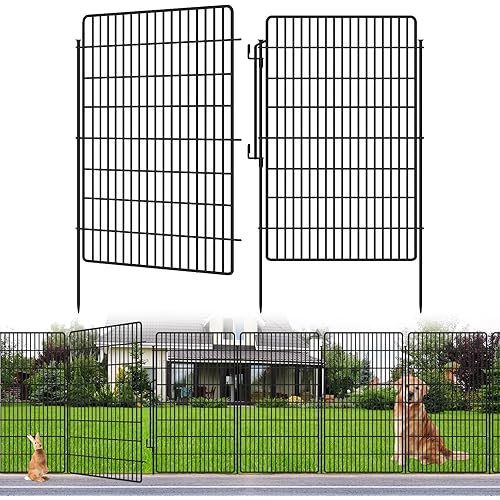 10 Panels Garden Fencing Animal Barrier with Lock, 48 in(H) X 24 Ft(L) Dog Fence Outdoor for Yard Rustproof No Dig Decorative Tall Garden Fence Metal Wire Panel Border Rabbit Ground Stakes Fencing