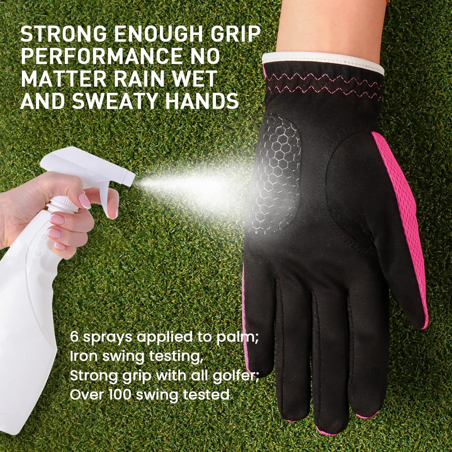 FINGER TEN Womens Golf Glove Right Handed Golfer Left Hand 1 Pack Golf Gloves Rain Grip Hot Wet All Weather Mesh for Women Girls Ladies Small Medium Large - Image 3