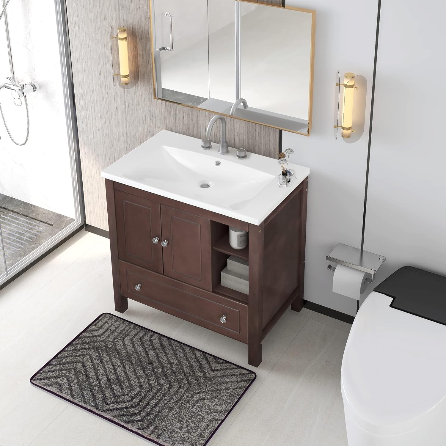 Amazon.com: 30 Inch Bathroom Vanity Sink Combo, Rustic Storage Cabinet ...