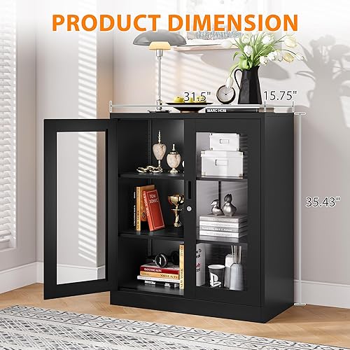 Miniatura 3 de LISSIMO Gabinete de almacenamiento de metal gabinete de oficina en casa con puertas y estantes ajustables armario de bloqueo con niveladores de