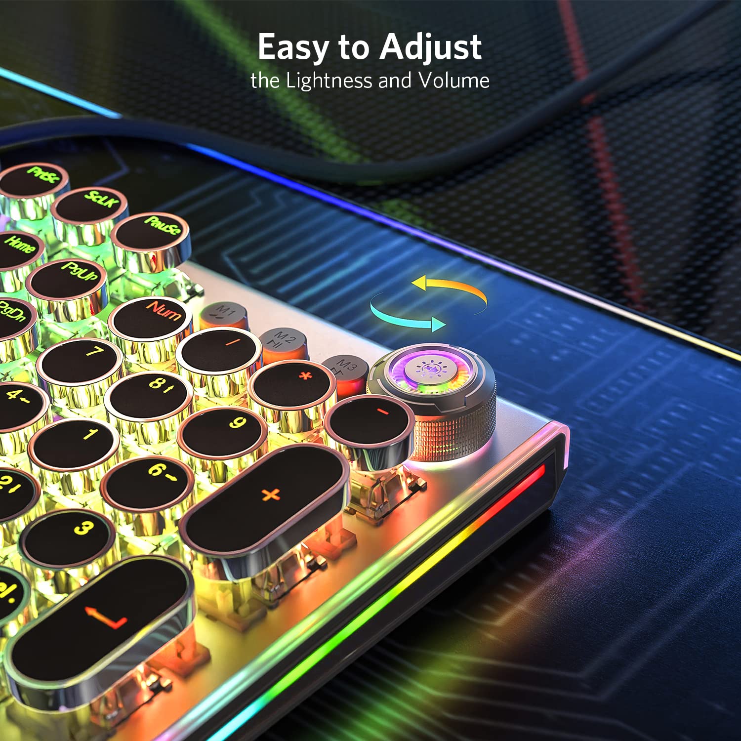 Close-up of the adjustment knob on the TEWELL T-K82 keyboard