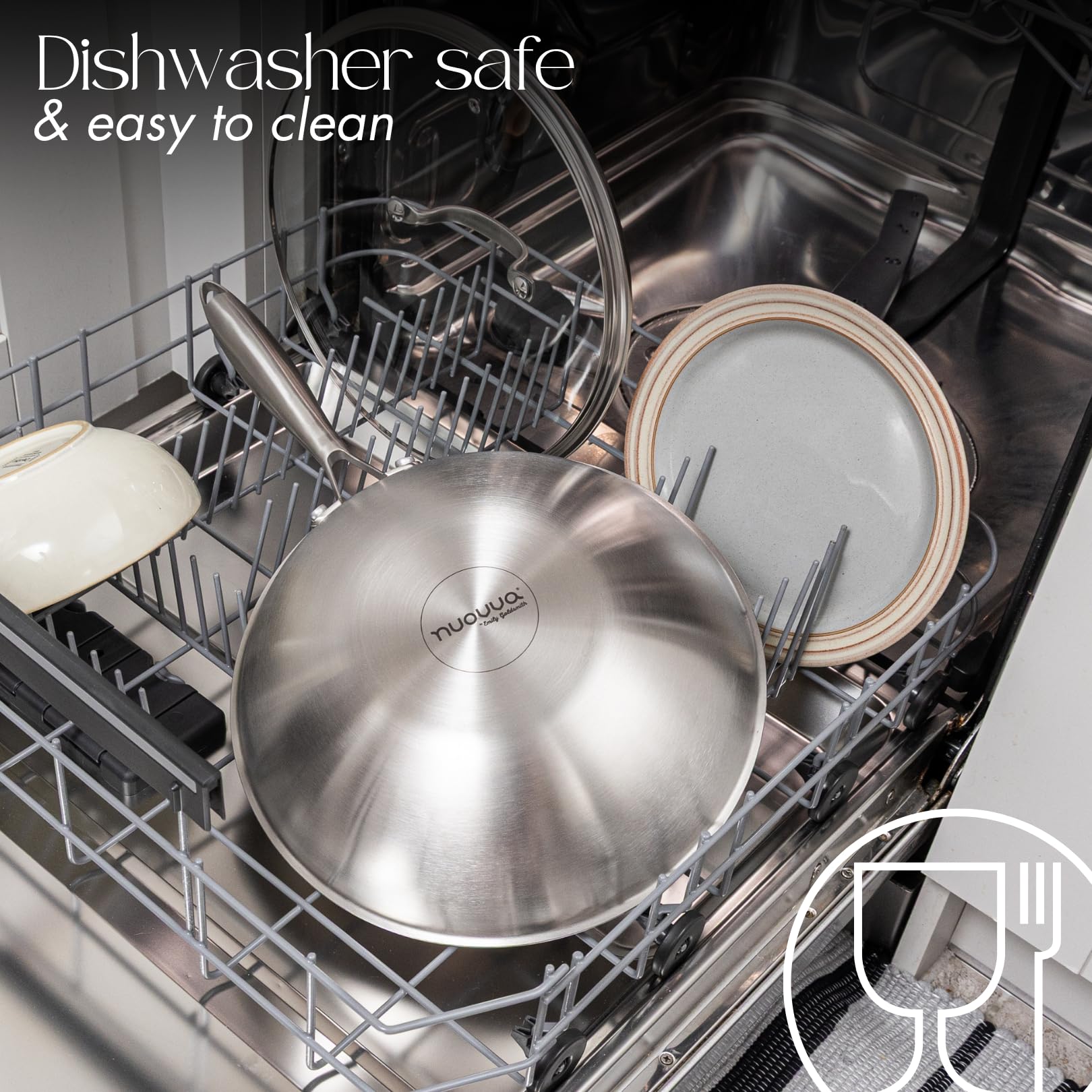 Juego de ollas y sartenes de acero inoxidable – Sartén wok de 28 cm – Utensilios de cocina de inducción – Apto para horno