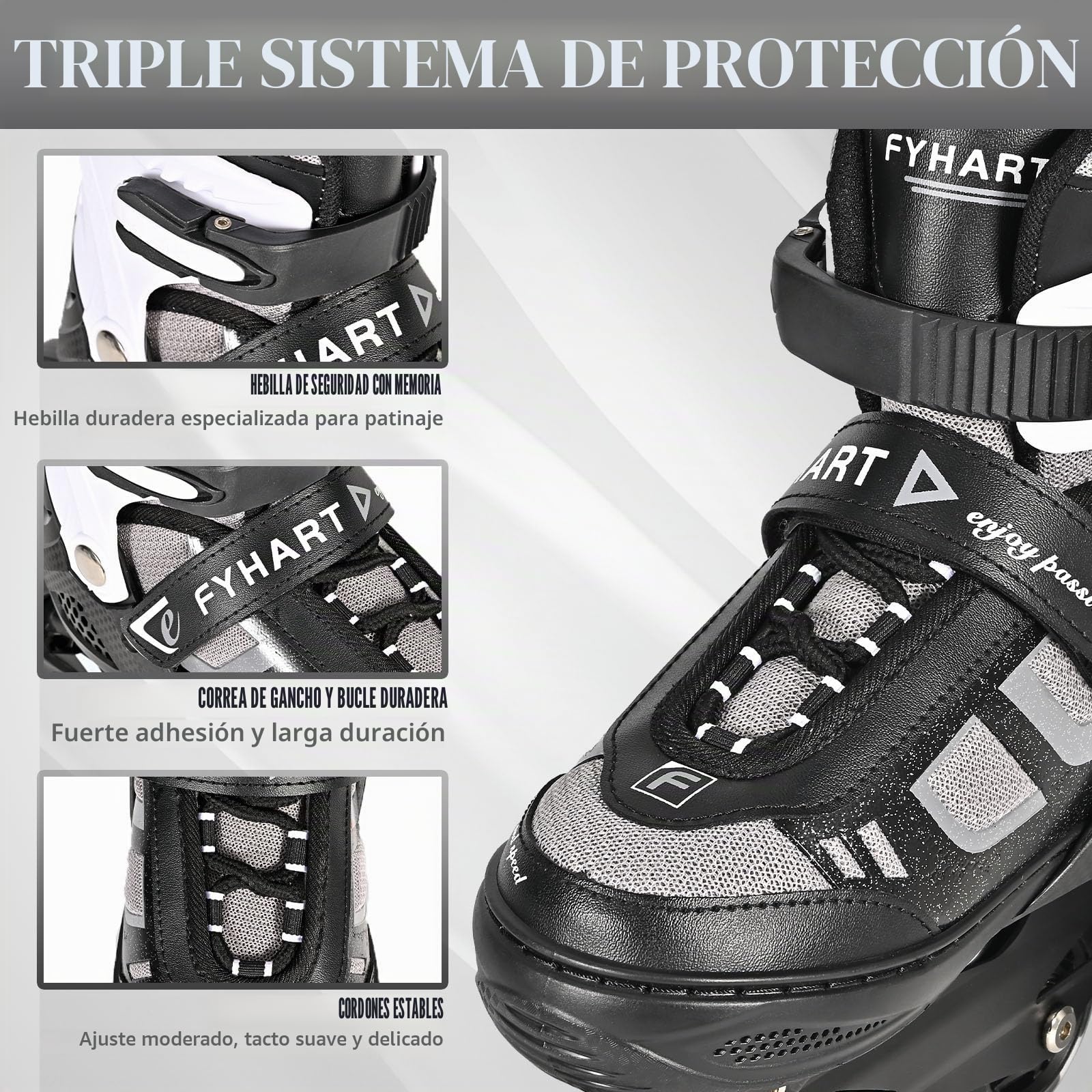Patines en línea Ajustables para niños y niñas, Patines en línea de 4 Ruedas para Adolescentes y Adultos con Ruedas Luminosas para Deporte, Negro y Blanco
