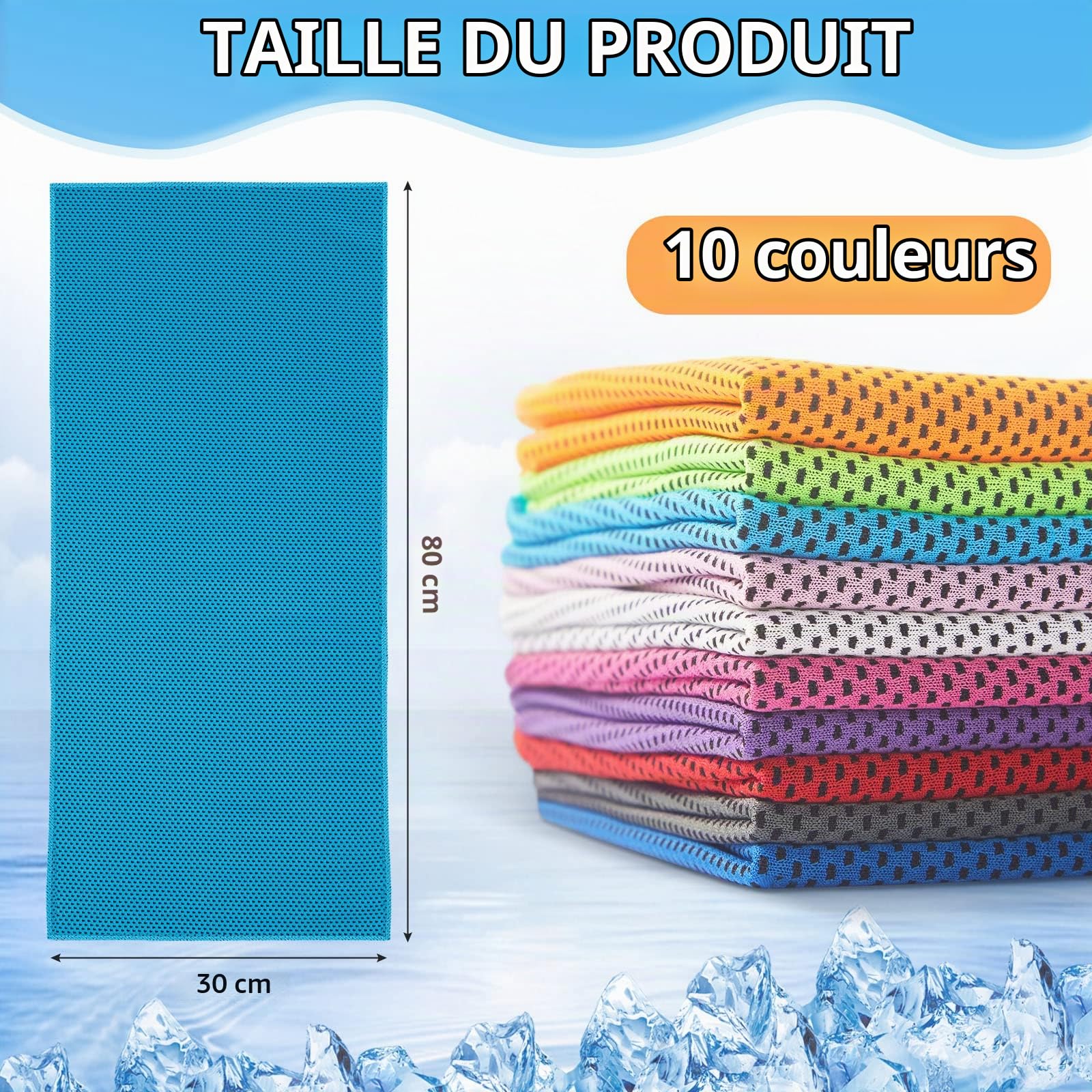 Honoson Lot de 30 serviettes rafraîchissantes en microfibre respirante pour le cou et le visage, pour la gym, le yoga, les voyages, le camping, la course à pied, l'extérieur (multicolore)