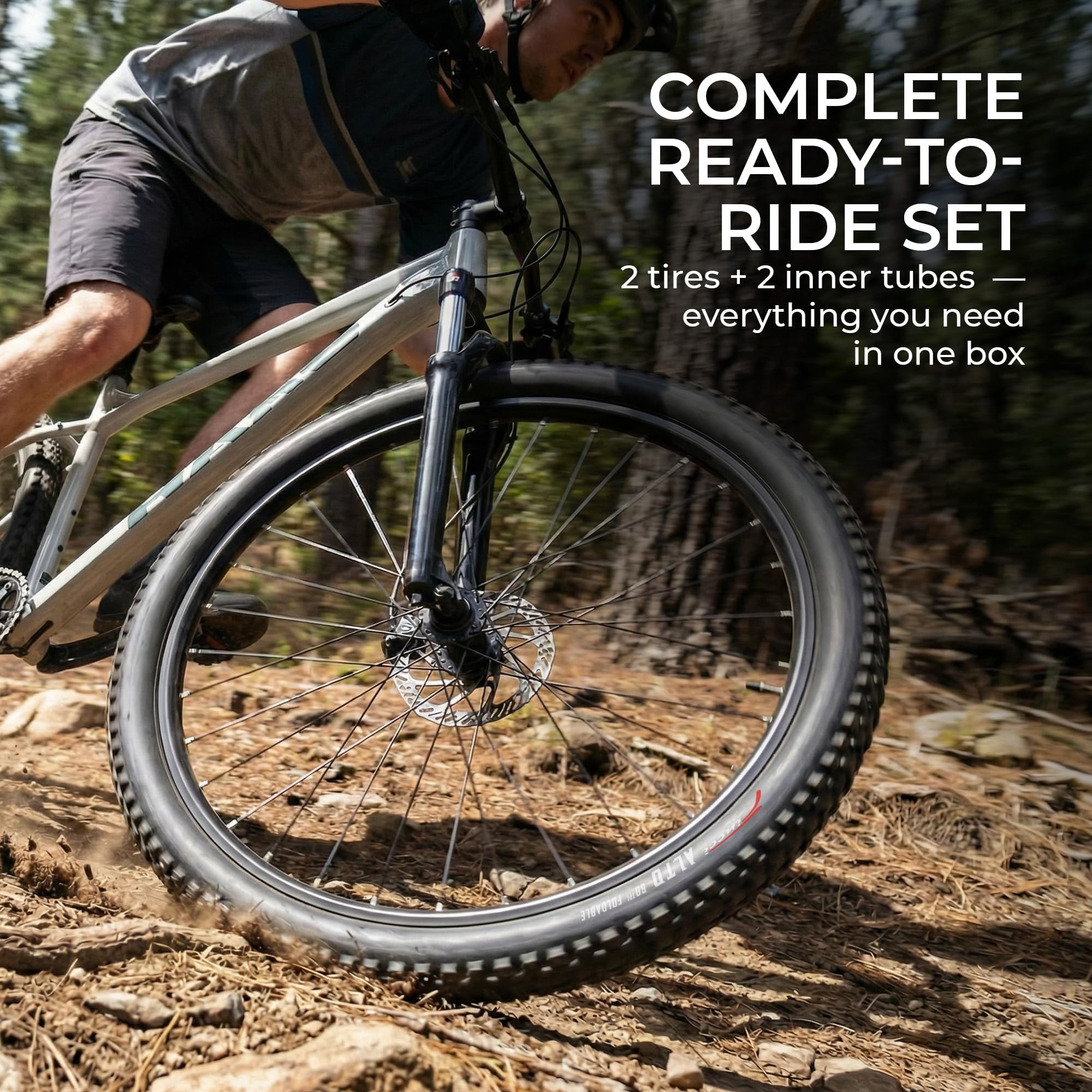 Fincci Pneu VTT 26 Pouces - Set Pliable Pneus pour Vélo 26 x 1.95 60 TPI avec Chambre à Air de Valve Presta 48mm - pour VTT Montagne, Velo Electrique, Hybrid Vélo, Sport Bicyclette - 50-559