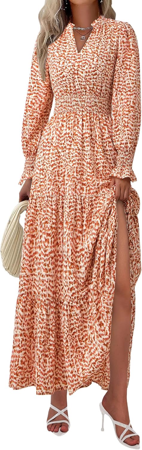 PRETTYGARDEN Women’s 2025 Spring Maxi Dress Floral Long Sleeve V Neck Casual A Line Long Flowy Boho Party Dresses