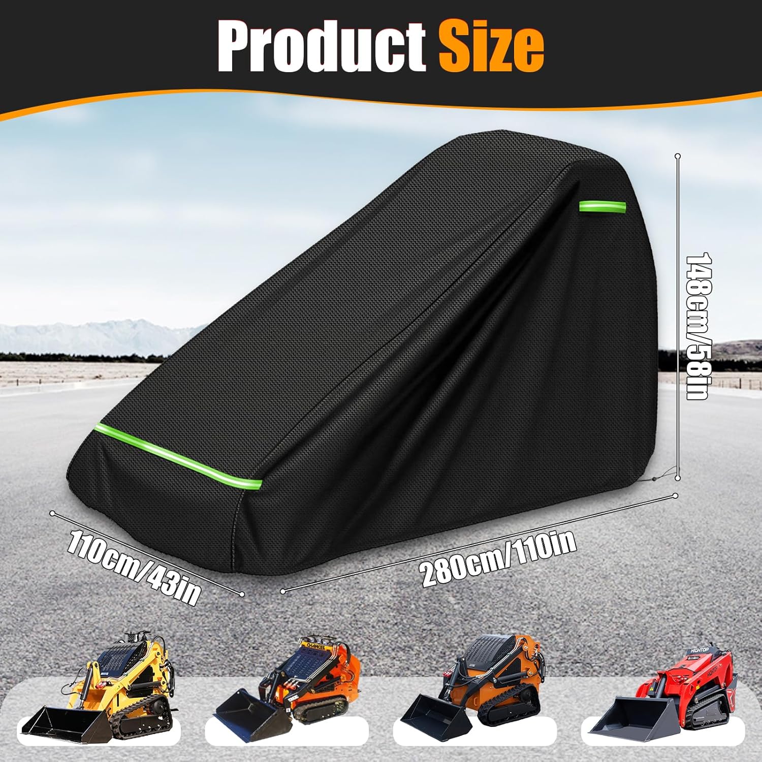 Skid Steer Loader Cover, Suitable for Bobcat MT100, Kubota SCL1000, New Holland C314, and CASE TL100 600D Oxford Cloth Loader Cover, Waterproof and UV Resistant (Black, Without Cockpit (only Cover))