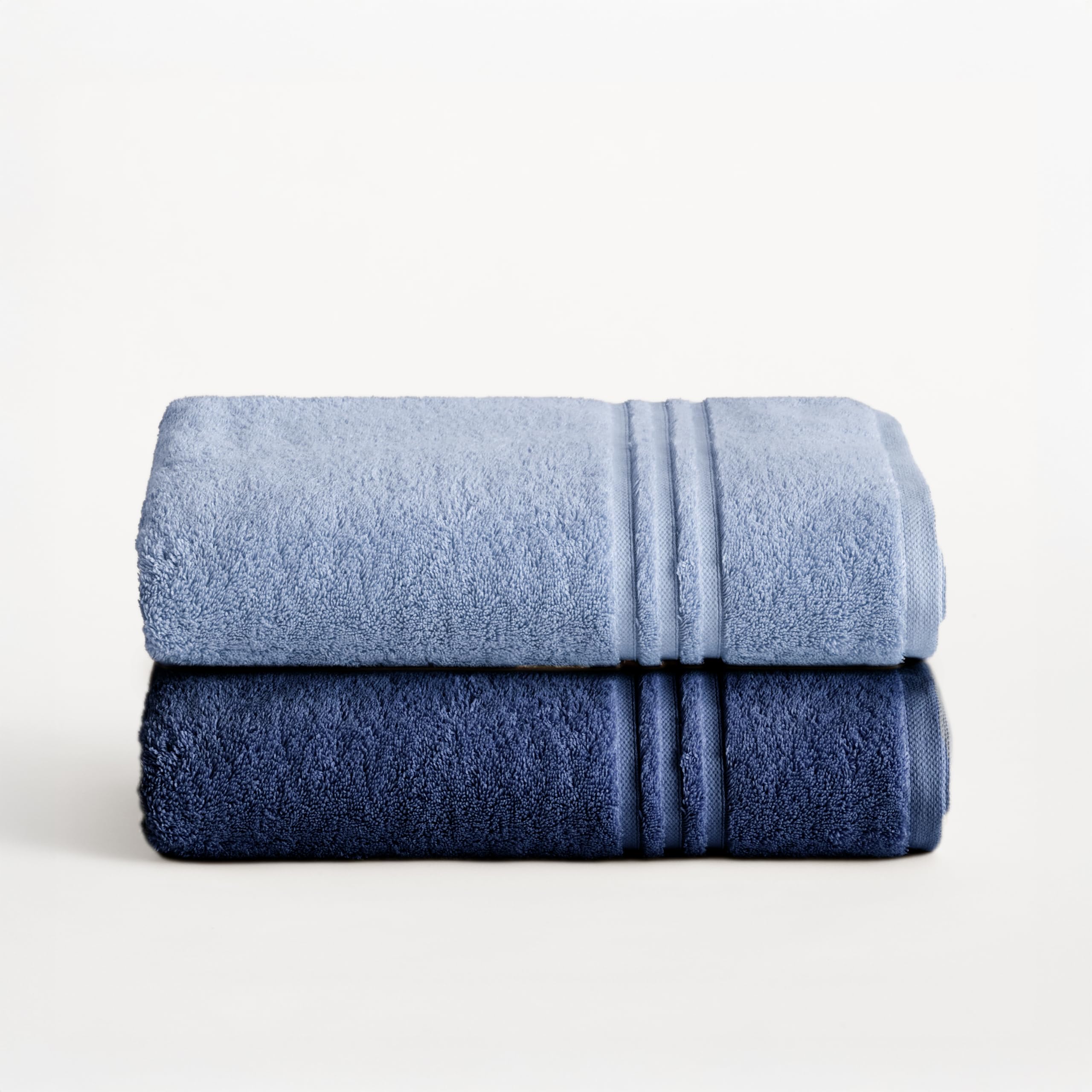BOHEME | Juego de 2 Toallas Bicolor de Baño Grande Premium 700 g/m² | Celeste y Azul Oscuro | 2 (100x150) | 100% Algodón Suave y Absorbente| Secado Rápido | Lavables a Máquina | Uso Diario