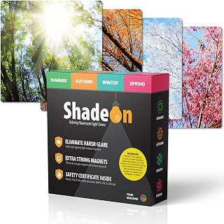 SHADEON Calming Fluorescent Light Covers (Four Seasons, Set of 4) - Magnetic Sky Light Filters for Ceiling Lights Classroom and Office Decor, 24x48 inch Long Cover 2x4 feet Floresant Light Fixtures