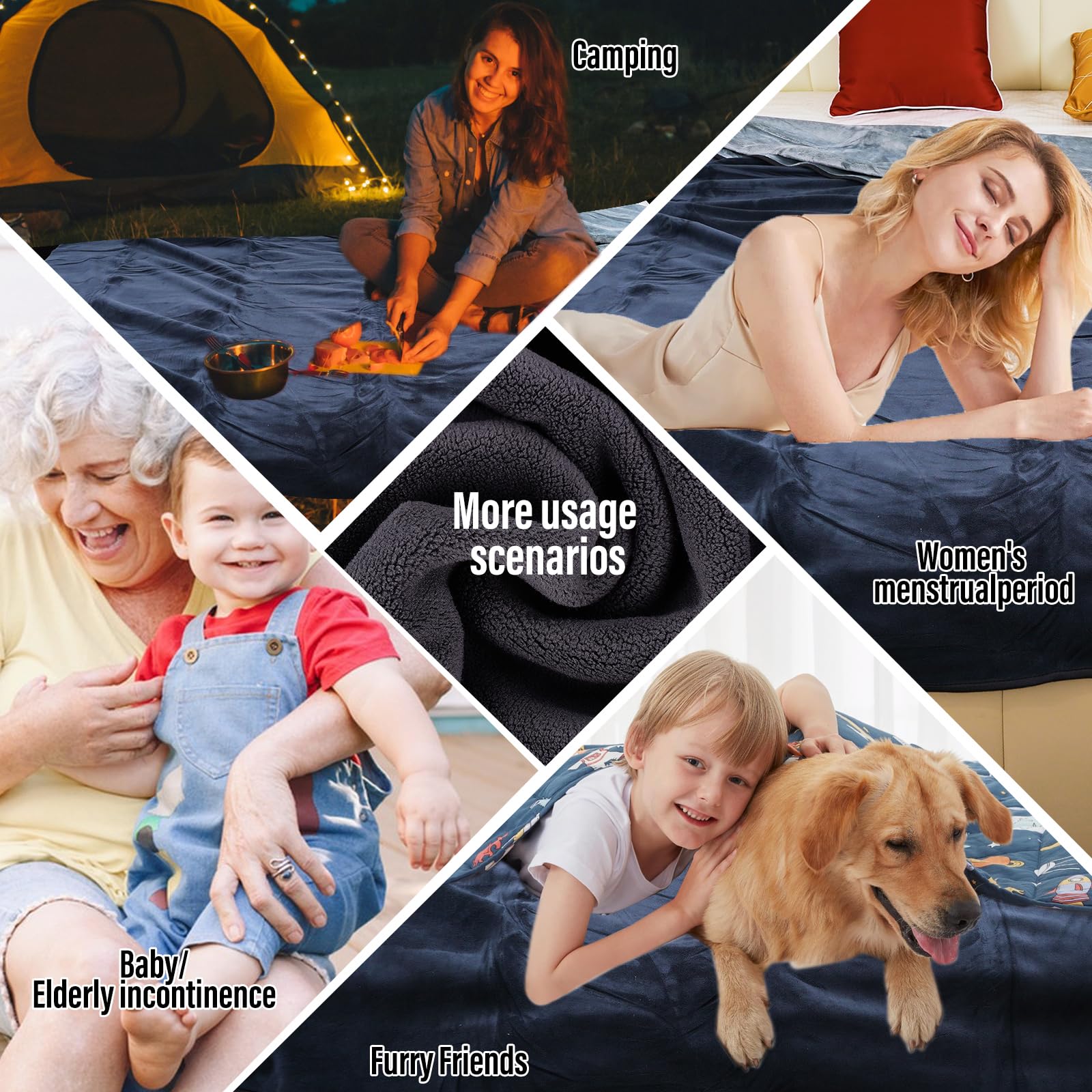 Yaning Waterproof Pet Blanket 80x90 Inches - Reversible, Leakproof For Bed, Couch, Car (Navy/Light Grey)