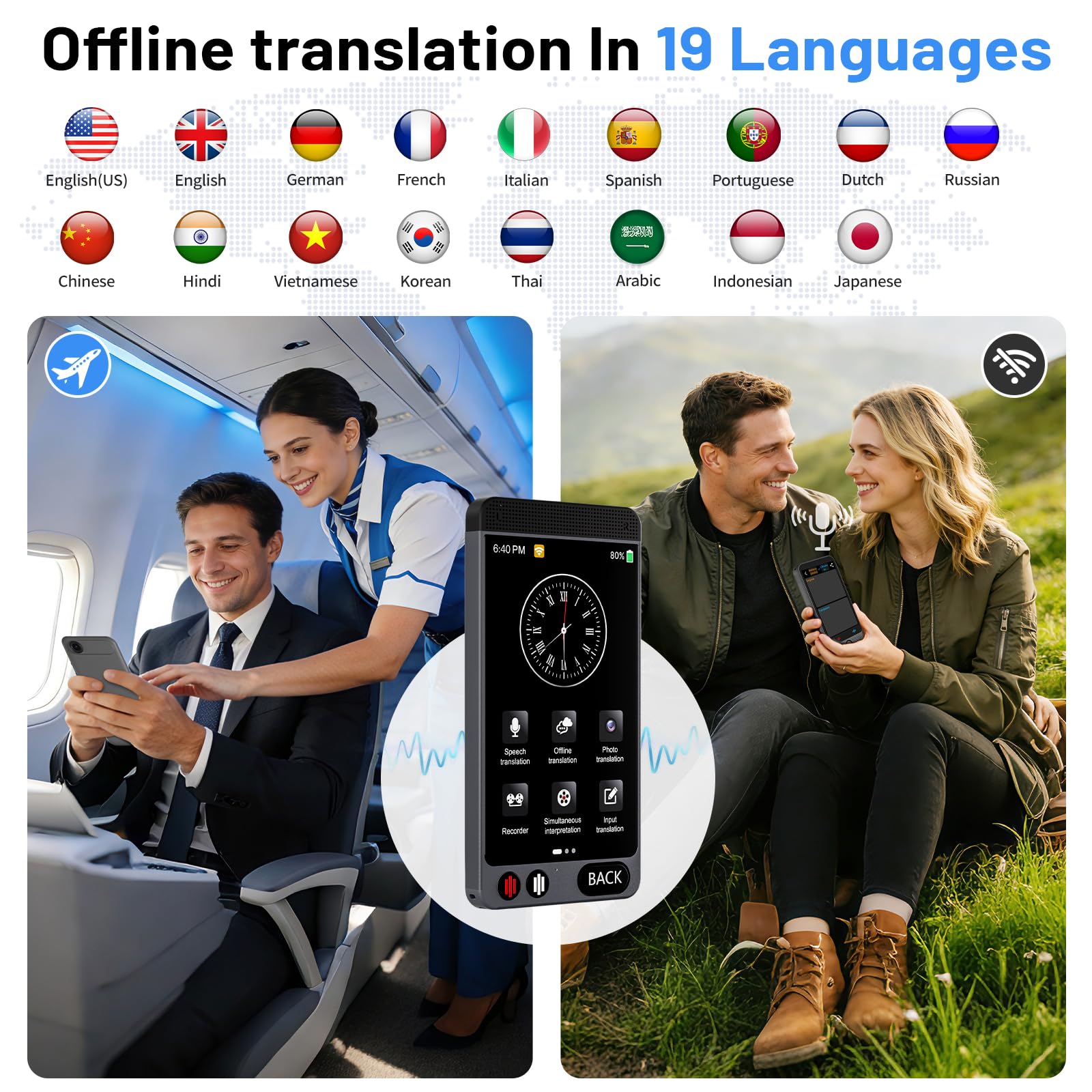 Sprachübersetzer Ohne Internet, KI Übersetzer Gerät mit Sprachausgabe 142 Sprachen (Offline Deutsch), Echtzeit Übersetzer