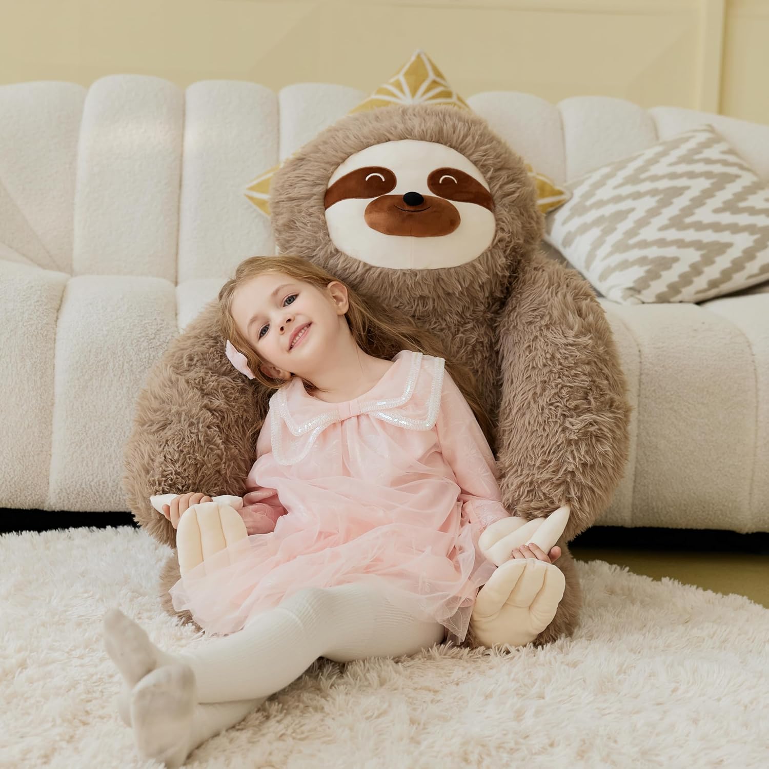 IKASA Giant Sloth Stuffed Animal Plush Toy,Big Large Jumbo Soft Toys,34.5" Cute Fat Fluffy Huge Size Plushy Plushie,Gifts for Kids