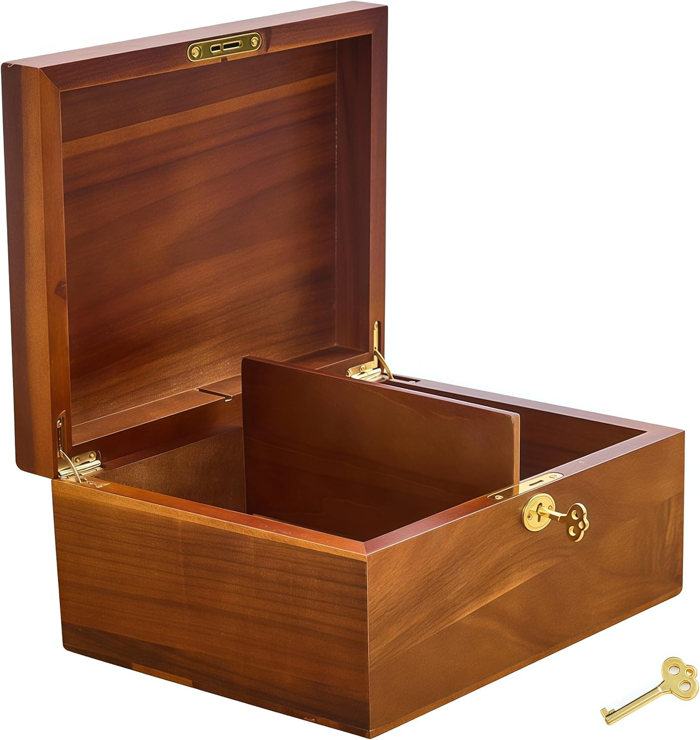 baklean Handcrafted Acacia Wood Storage Box with Lock, Key & Removable Divider - Large 11x8.5x5" Keepsake Chest for Jewelry, Photos & Valuables