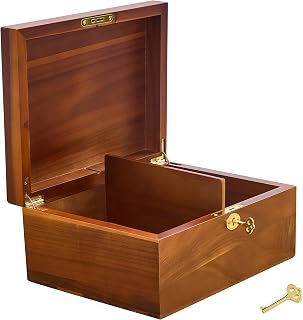 baklean Handcrafted Acacia Wood Storage Box with Lock, Key & Removable Divider - Large 11x8.5x5" Keepsake Chest for Jewelry, Photos & Valuables
