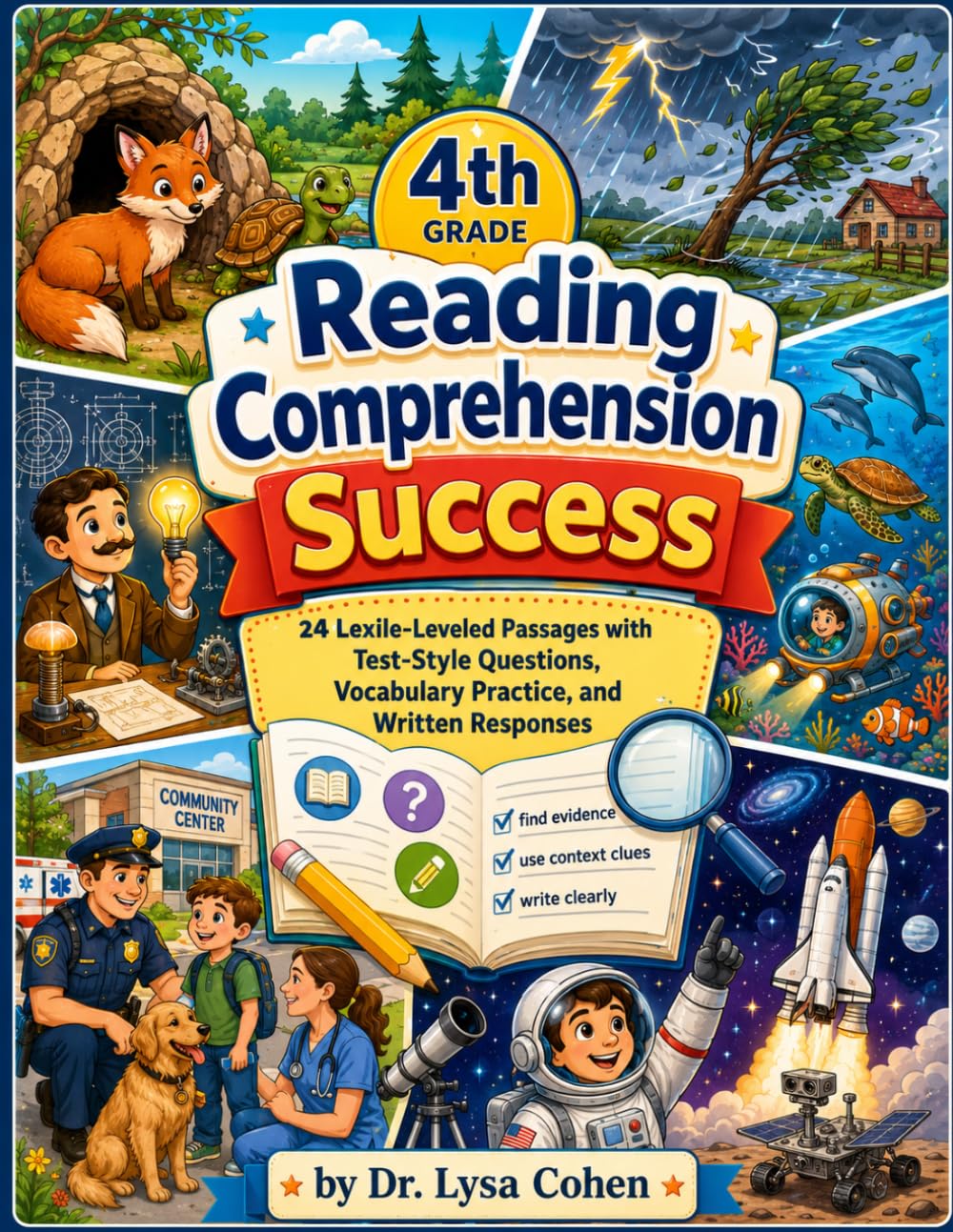 4th Grade Reading Comprehension Success: 24 Lexile-Leveled Passages with Test-Style Questions, Vocabulary Practice, and Written Responses