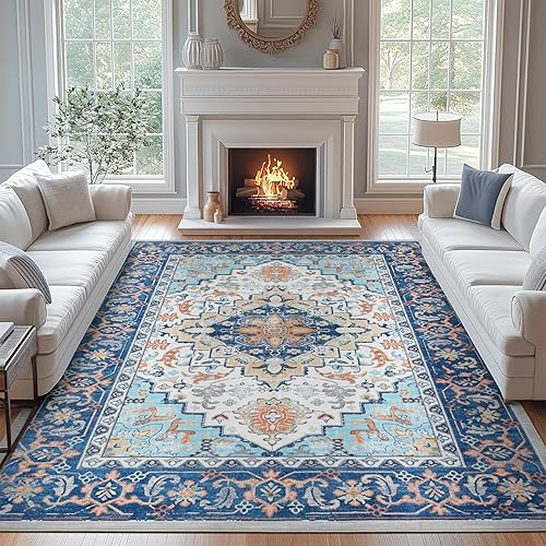 Miniatura 76 de Lofus Alfombras de área de 5 x 7 pies para sala de estar, alfombras lavables para dormitorio, cocina, alfombra bohemia vintage, suave, Vintage Beige