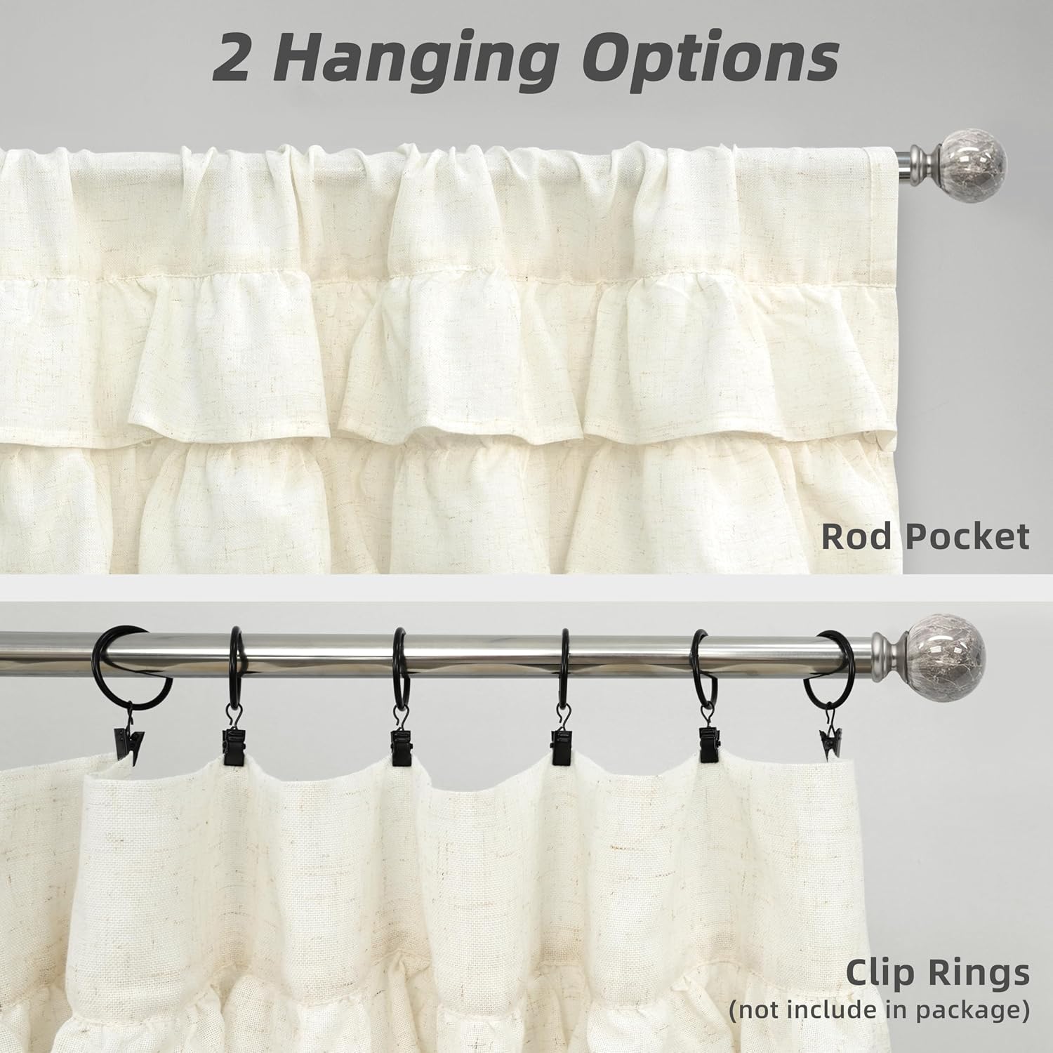 DriftAway Linen Ruffle Sheer Solid White Curtains 18 Inch Valances for Windows Living Room Bedroom Farmhouse Vintage Shabby Chic Light Filtering Rod Pocket Small Window Toppers 1 Panel