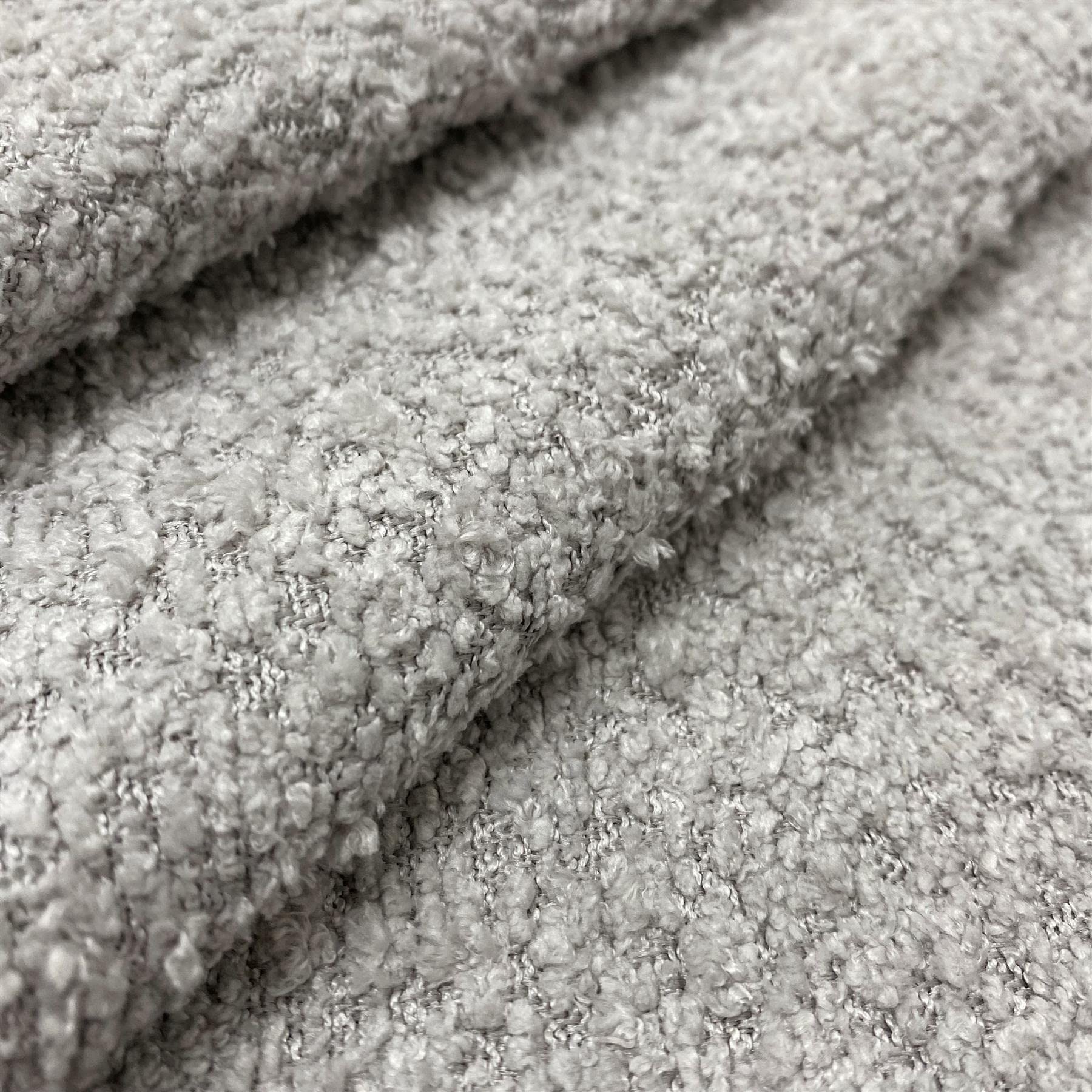 I Want Fabric Pewter Soft Teddy Boucle Slubbed Curled Fire Retardant Nubby Upholstery Fabric By The Metre - Grey