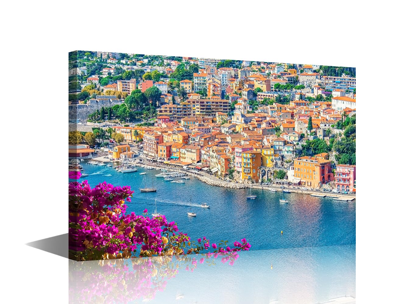 Large 1 Piece Canvas Wall Art Villefranche-Sur-Mer on the French Riviera Pictures Art Paintings Modern Home Decor Print for Home Living Room Dining Room Office Framed Ready to Hang 24"Wx36"H