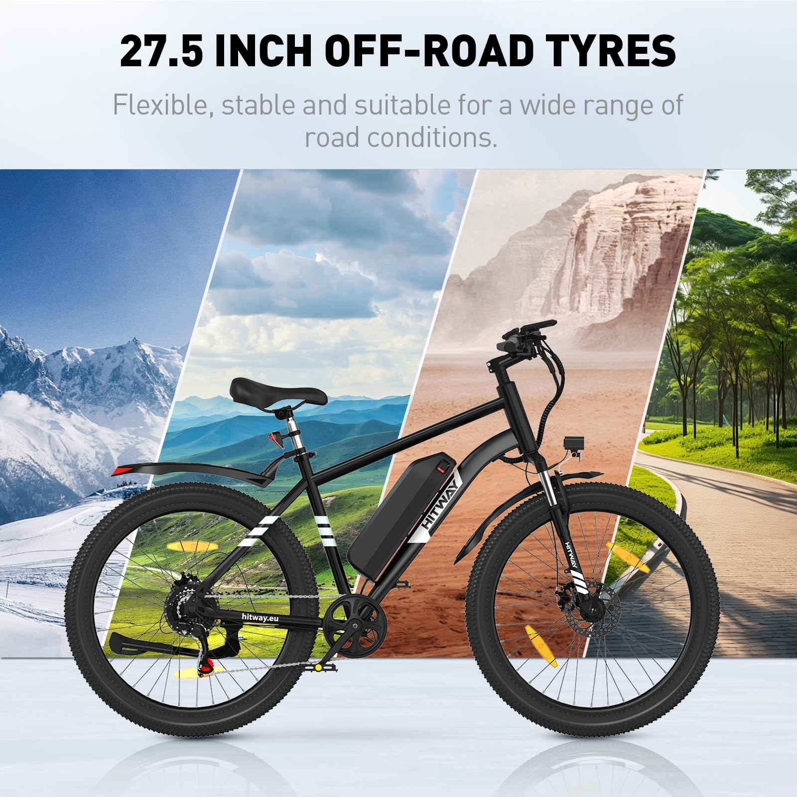 HITWAY Vélo Électrique, VTT Électrique 27,5"/26" Pneu avec Batterie au Lithium Amovible 36V13Ah/48V15,6AH,Autonomie 60-100km,Ville E-Bike avec 7 Vitesses, 250W Moteur pour Adulte