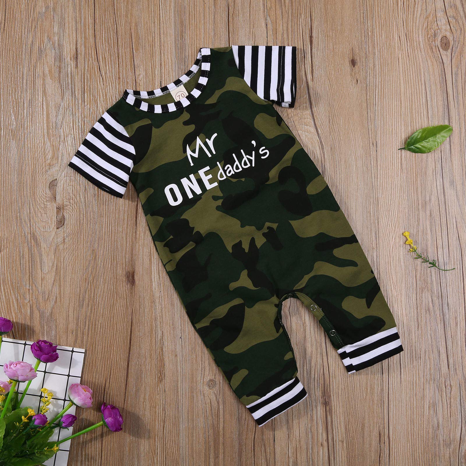 QWEP Infant Baby Boys Summer Clothing Letter Camouflage Jumpsuit Romper Striped One-Piece Bodysuit Summer Clothes Outfits (Camo A, 0-6Months)