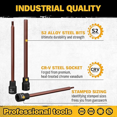 Miniatura 3 de Extra-Long Allen Hex Bit Socket Set 20-Piece 38 Inch Drive, S2 Steel, Standard SAE & Metric (18-Inch - 716-Inch, 3-12mm) for Impact Drills and