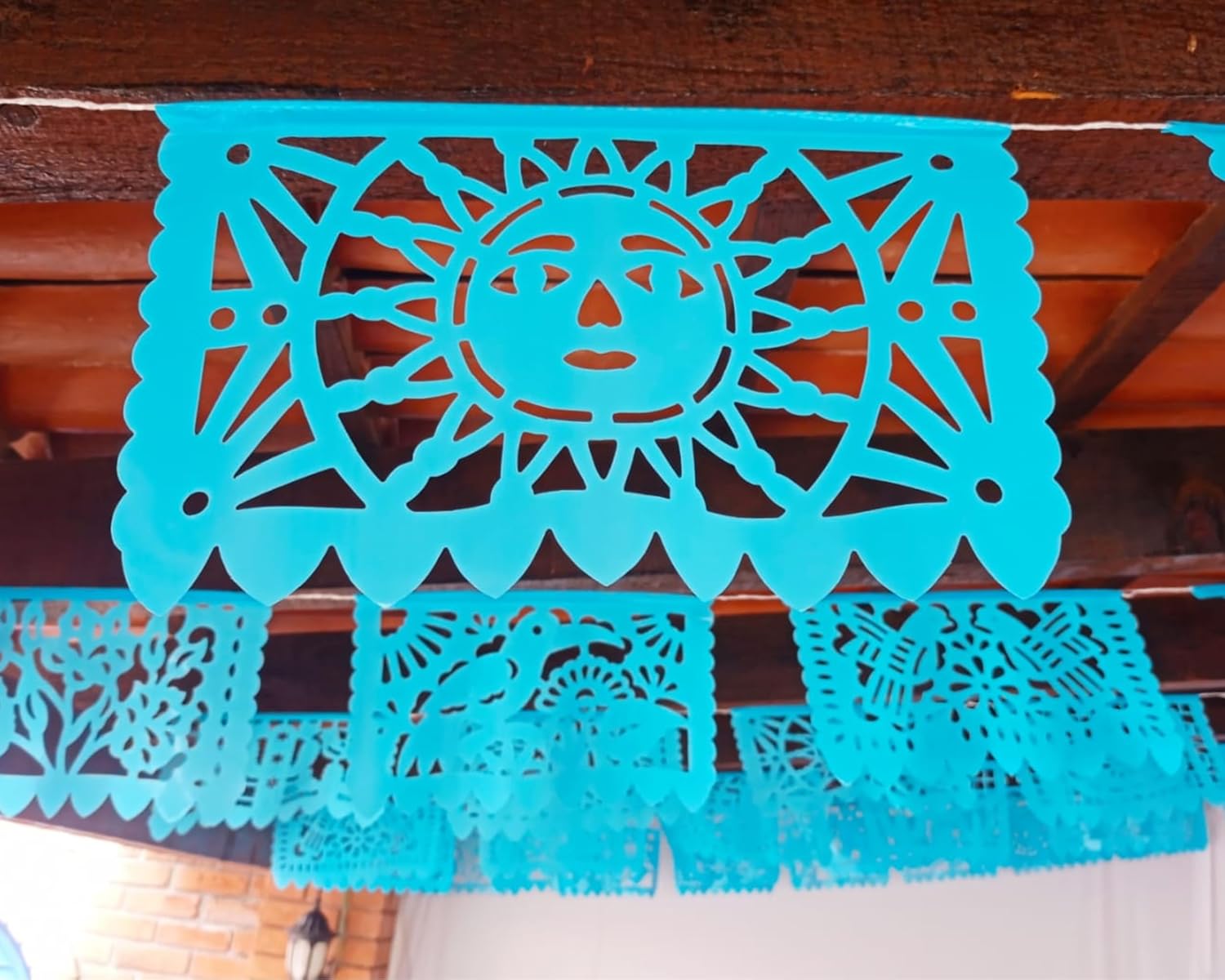 Papel Picado Banner Plastic (Light Blue), Mexican Plastic Banner 3 Pack Medium, Mexican Themed Party Decorations for Parties and Weddings, Ideal for Indoor and Outdoor Fiestas