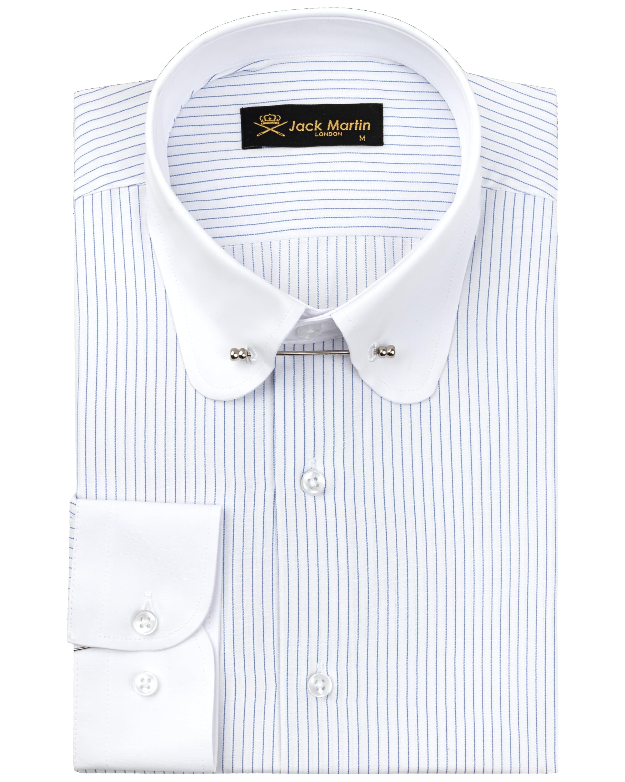 Jack Martin Men's Club Collar Dress Shirt with Pin Collar Bar | Long Sleeve | Button-Up Stylish Formal (Blue Striped,XXL)