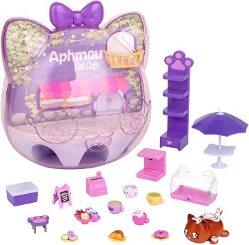 Aphmau Cat Cafe Surprise Set | 11 Cat-Shaped Display Case, 17 Mystery Surprises, Includes MeeMeow Figure, Dual-Sided Indoor/Outdoor Spaces