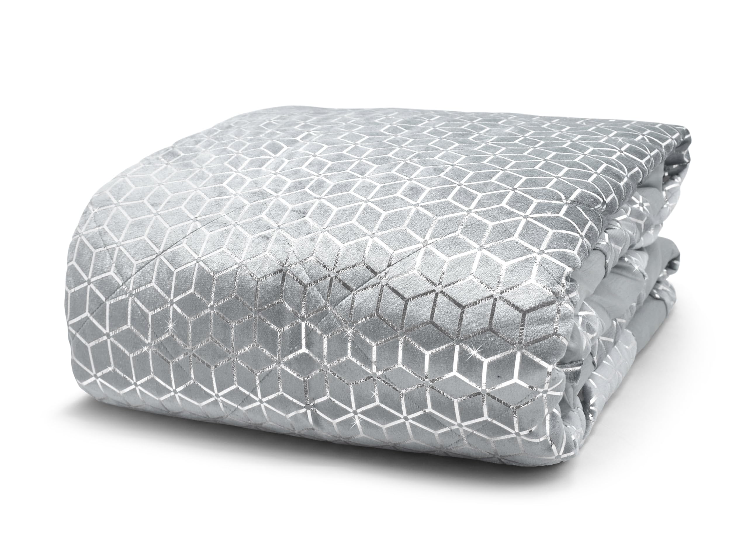 Intimates Velvet Quilted Bedspread, Reversible Silver Geometric Foil Design, Soft Machine Washable Double Bedspread, Grey (229 ร 254 cm)