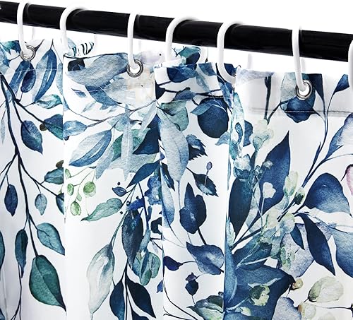 Miniatura 3 de MitoVilla Juego de 4 piezas de baño de eucalipto azul con cortina de ducha y alfombras, modernos juegos de cortinas de ducha con alfombras para