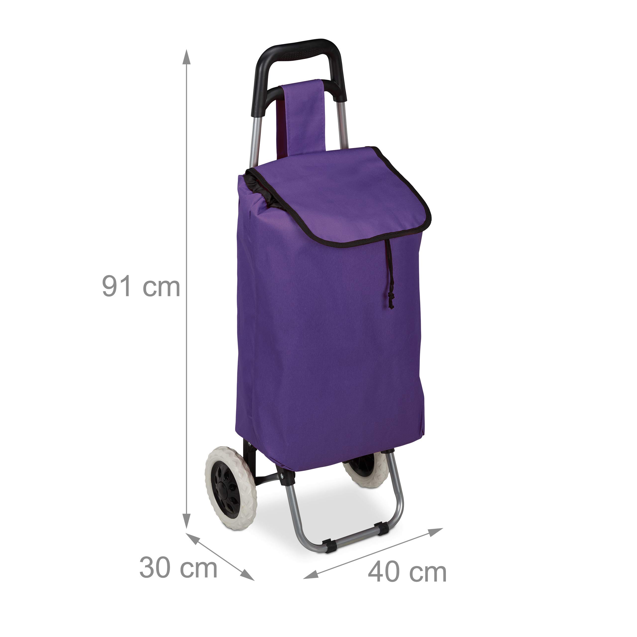 Relaxdays Carrello Portaspesa, Pieghevole, 25 l, Shopping Trolley con Ruote, max.10 kg, HLP 91x40x30 cm, Lilla