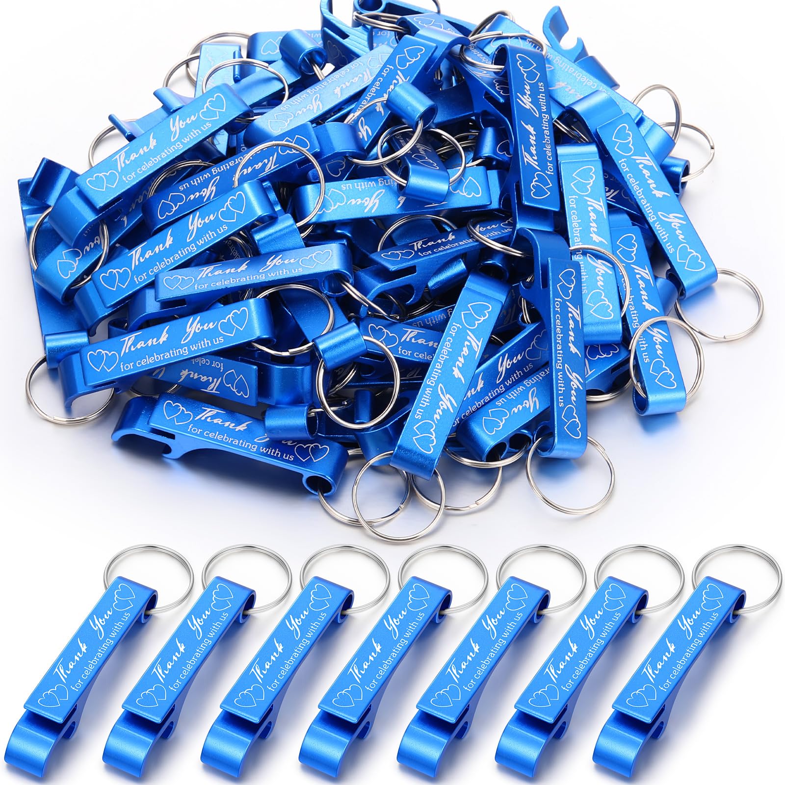 Dandat 100 apribottiglie portachiavi con scritta "Thank You" per gli ospiti, in alluminio, per vino, birra, inciso, regalo per matrimoni, compleanni, baby shower, souvenir (blu, 6,1 x 4,5 cm)