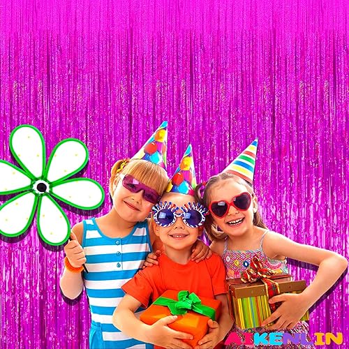 Miniatura 7 de Paquete de 4 cortinas de flecos de papel de aluminio fucsia de 3.2 pies x 8.2 pies, cortinas de oropel metálico con flecos para cabina de fotos,