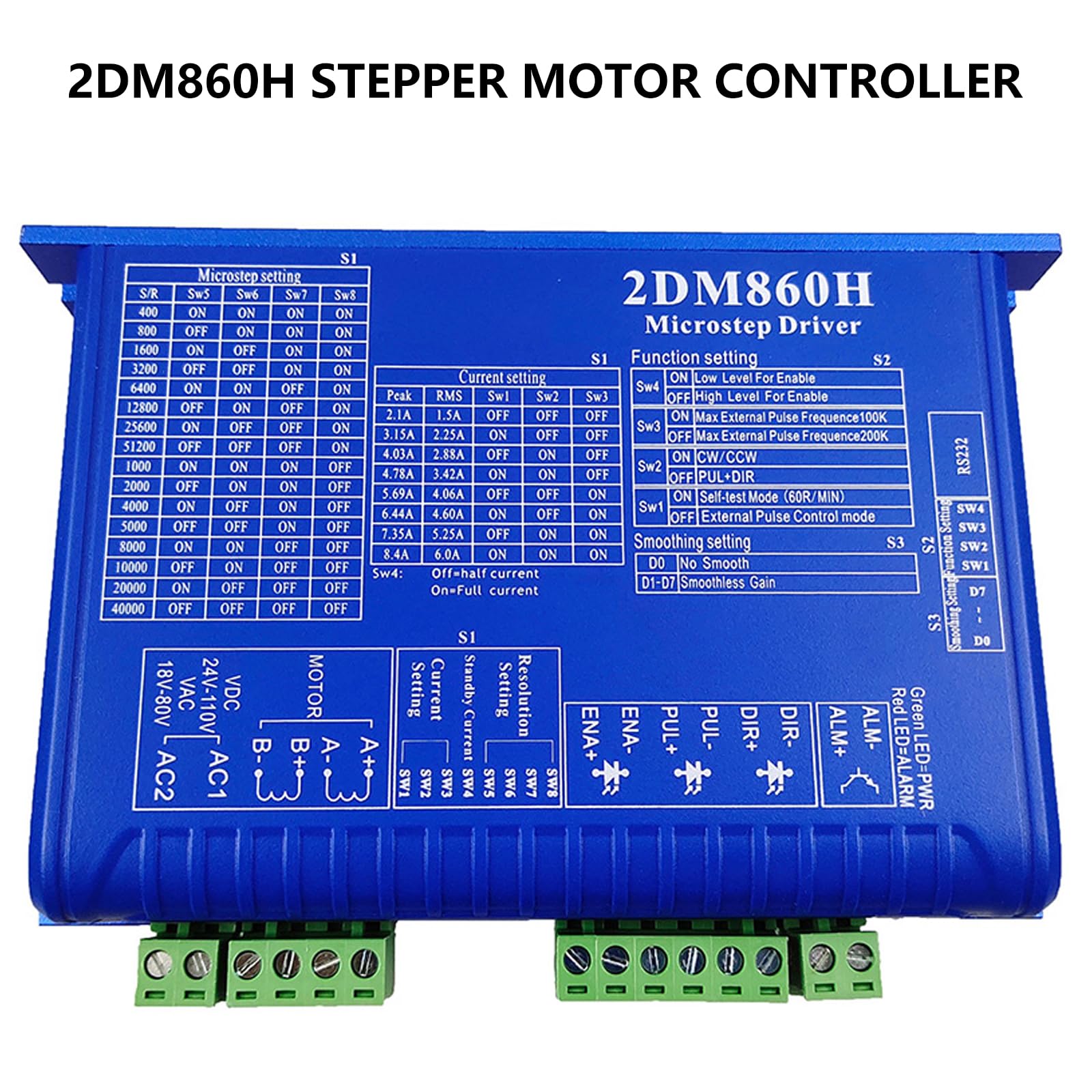 2 Phase Digital Stepper Motor Driver 2DM860H Stepper Motor Controller Microstep Controller Replacement Easy to Use