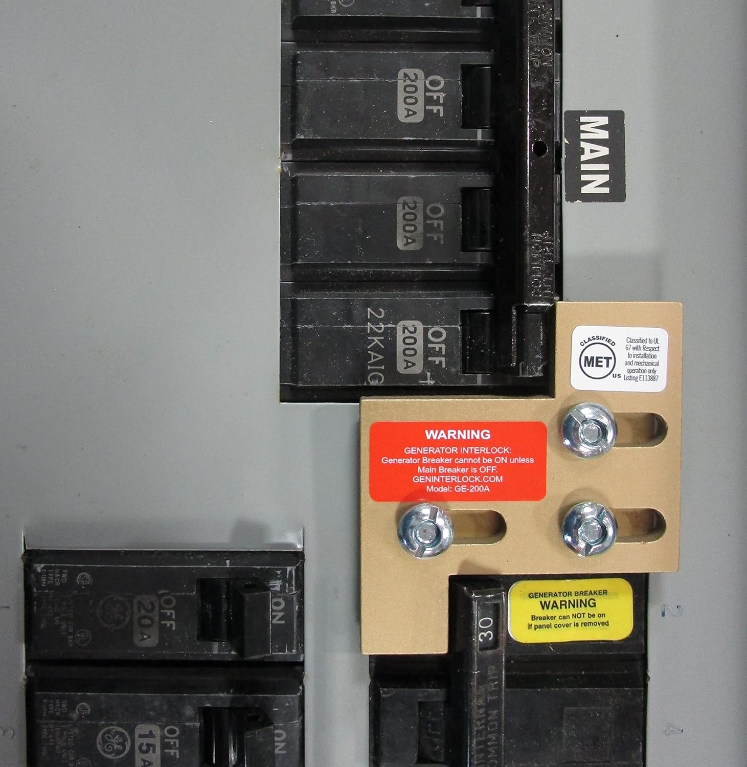 GE-200A GE General Electric Generator Interlock Kit for 150 or 200 amp Main Breaker Panel