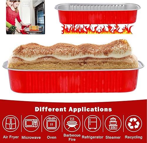 Miniatura 2 de Paquete de 100 moldes desechables de aluminio para tartas con tapas, cucharas y calcomanías, moldes para pan de 6.8 onzas para hornear pan, tazas de