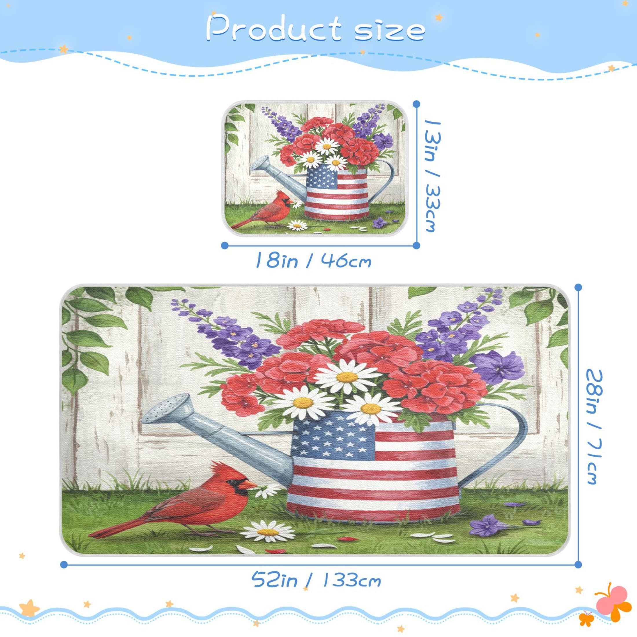 Takiito Watering Can with Us Flag Baby Cooling Mattress Pad, Soft & Breathable Cooling Mat Keep Baby Cool in Summer 28x52 in, Nursery Essential