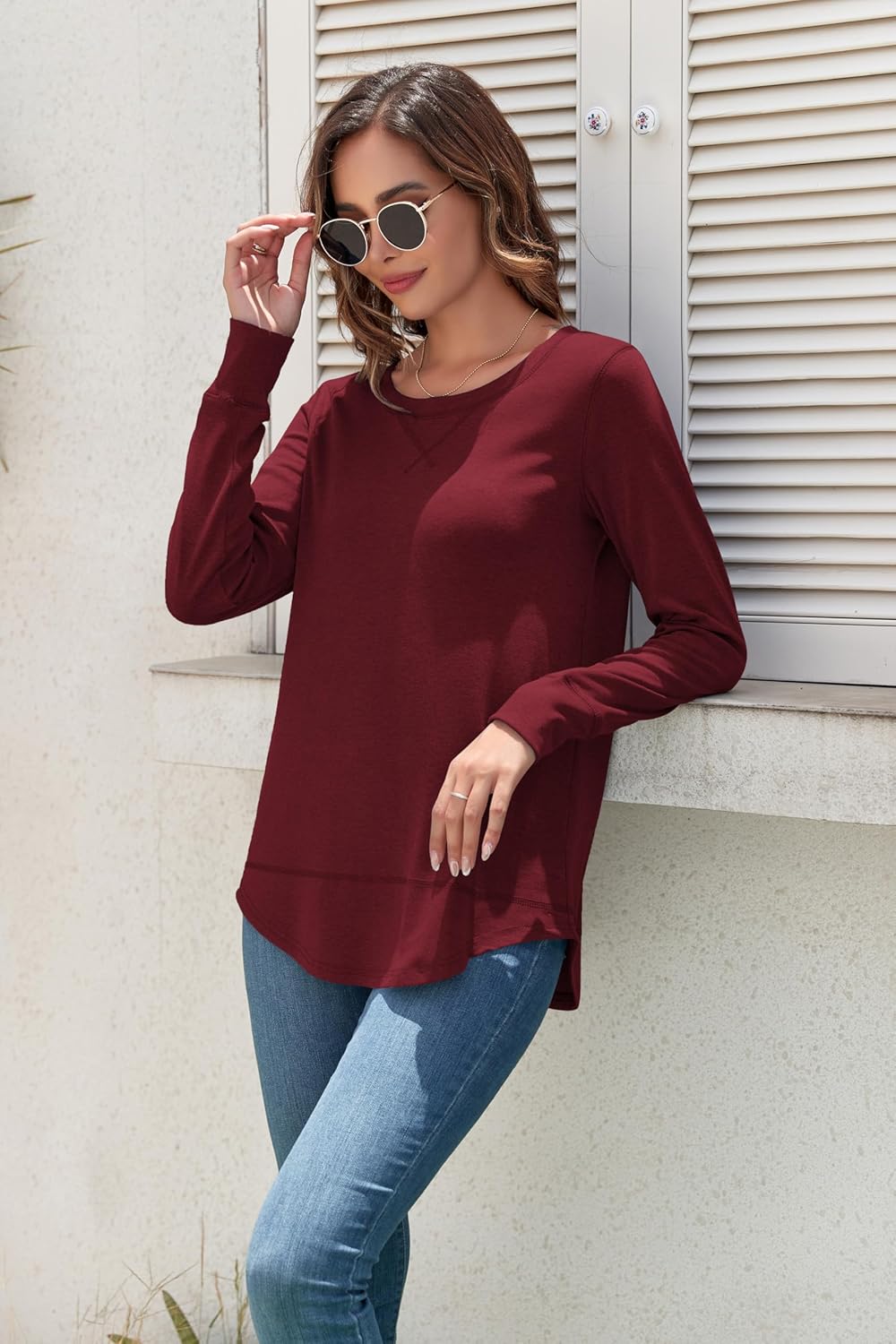 HIYIYEZI Fall Tops for Women Long Sleeve Side Split Casual Loose Tunic Top - Image 4
