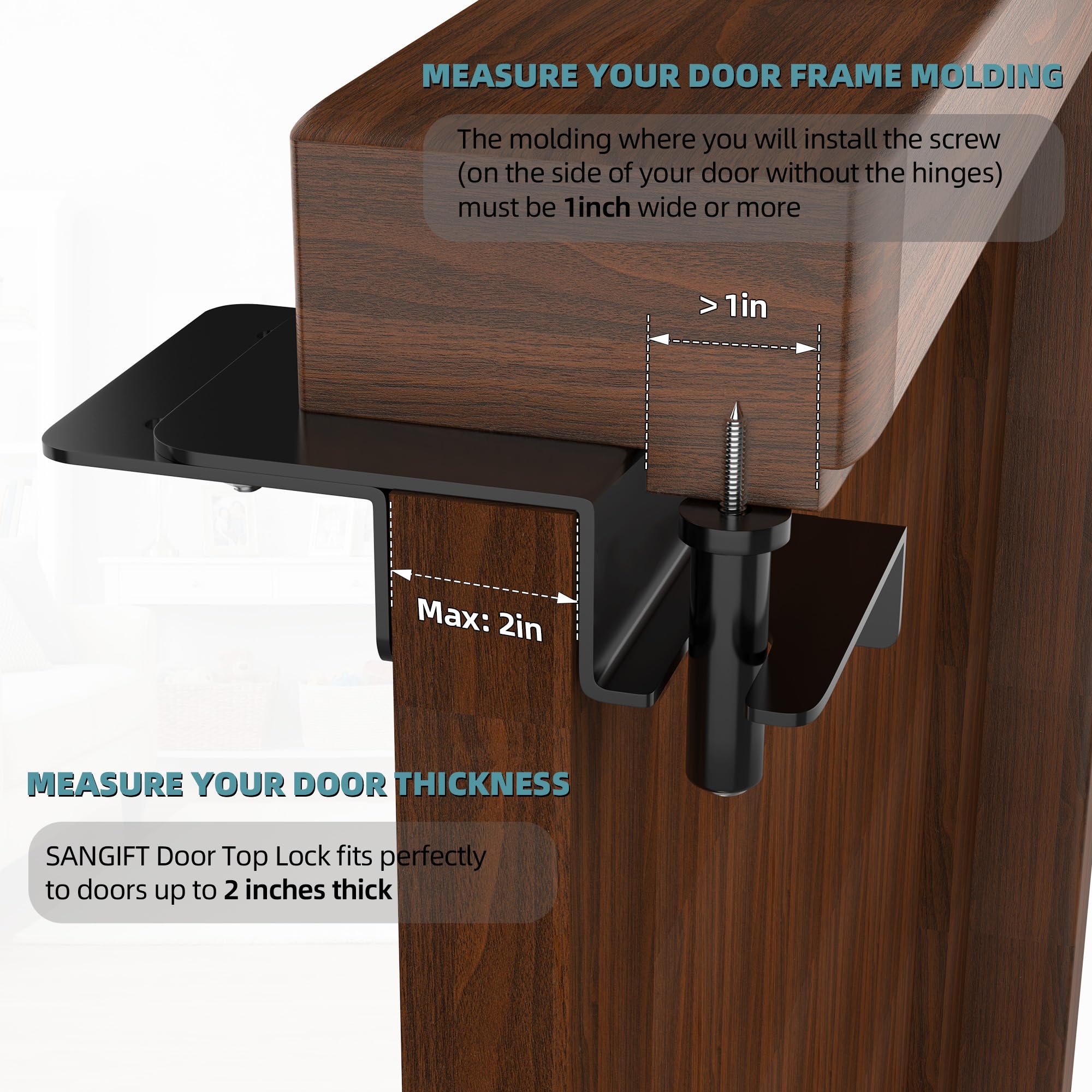 Cerradura superior de puerta de seguridad ajustable para niños con agarre ergonómico, 2 mm de grosor, acero sólido, a prueba de niños, cerradura superior para puertas interiores y exteriores