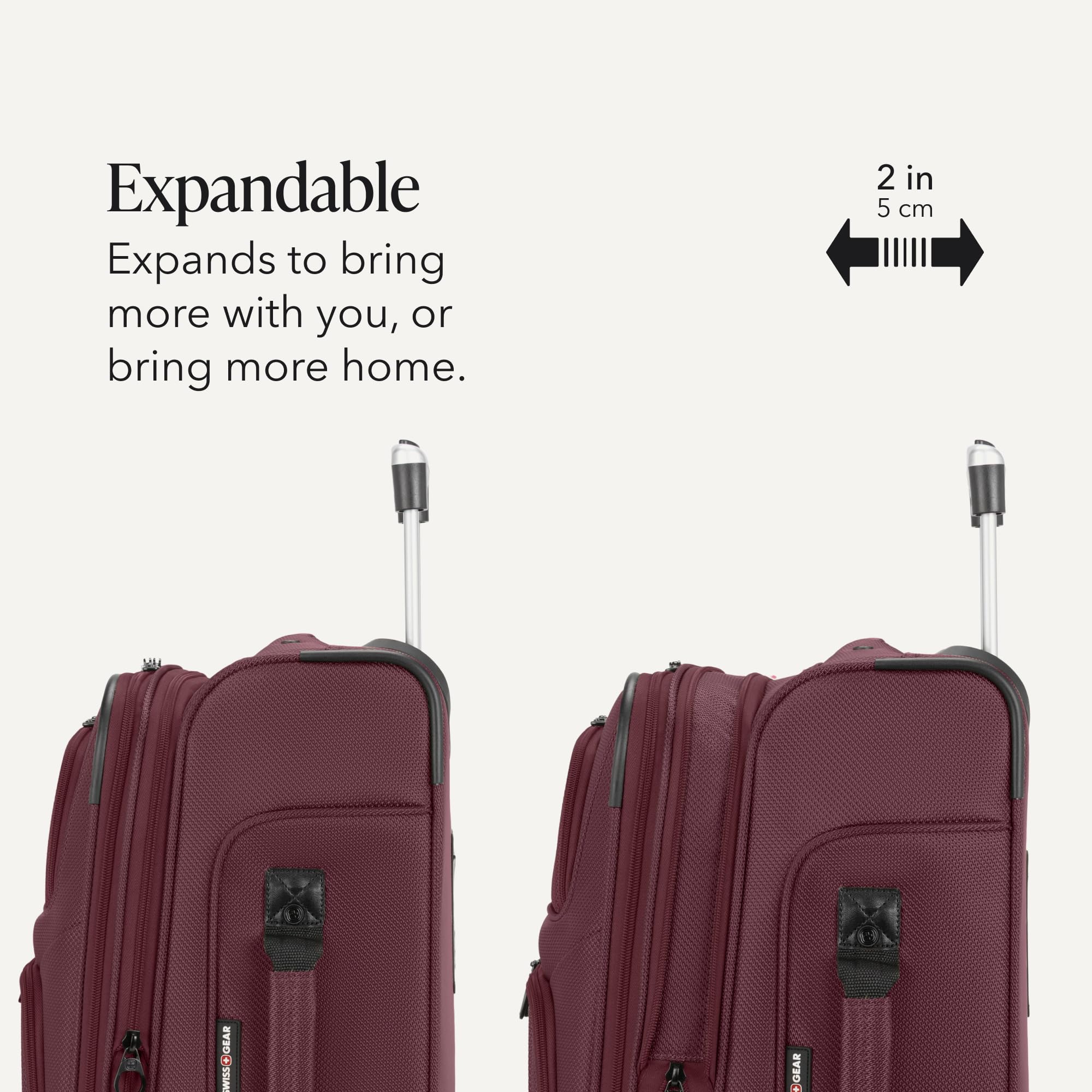 SWISSGEAR Sion 2-Piece Travel Set, Softside Expandable Carry-On Spinner Bundled with 1900 ScanSmart 17" Laptop Backpack with RFID Blocking & Tech Organization, Merlot view 8