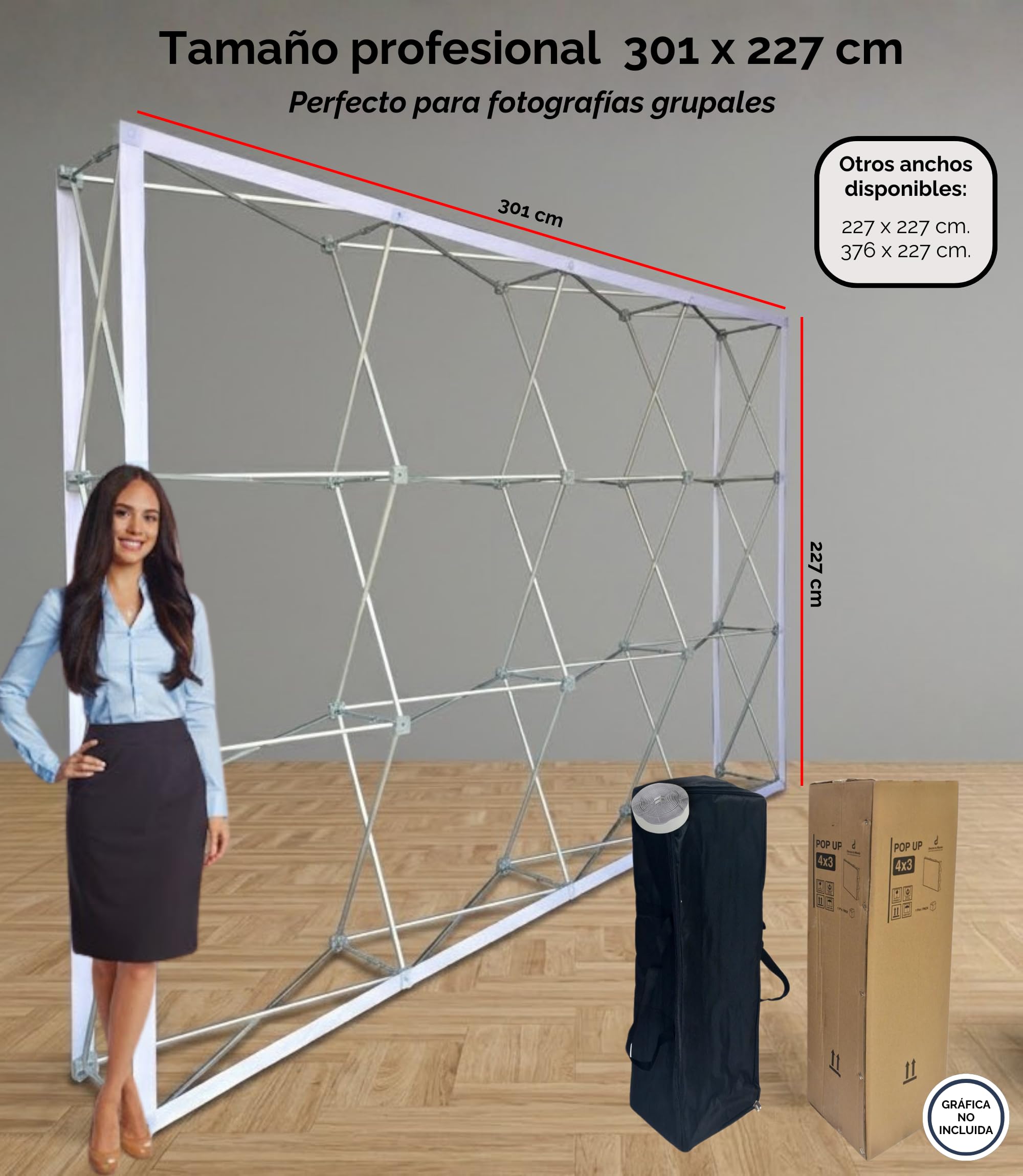 Estructura PHOTOCALL Pop UP de 301x227 cm de Aluminio Plegable, Incluye Bolsa de Transporte - para Utilizar en Eventos, congresos, ferias, Bodas y cumpleaños