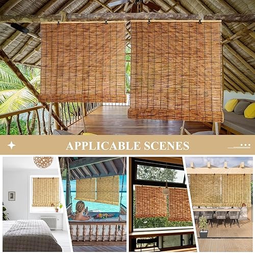 Miniatura 5 de Persianas enrollables con varillas para exteriores, porche de patio, impermeables, naturales, resistentes a los rayos UV, protección de la