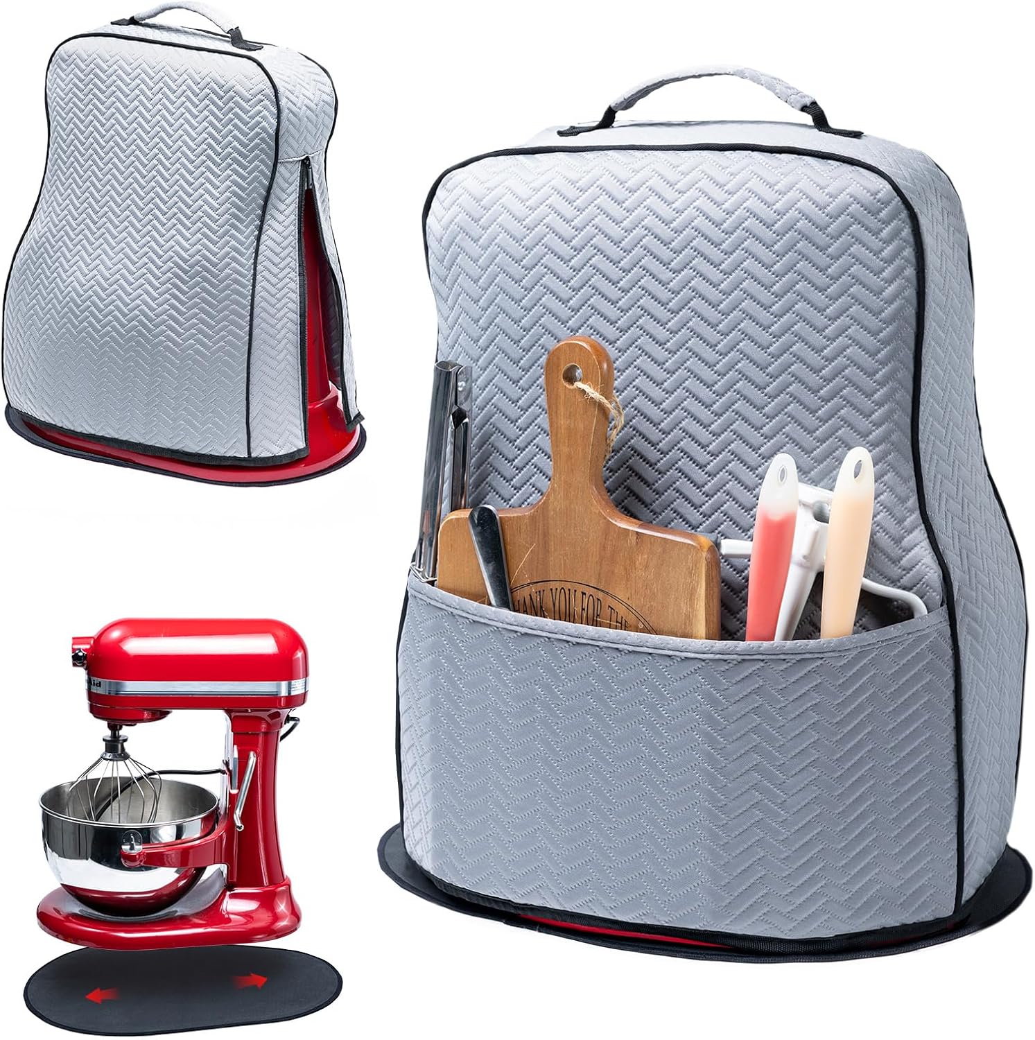 BAGSPRITE Stretchy Stand Mixer Cover with Appliance Slider– Washable Applicance Cover Compatible with KitchenAid Mixer 6/7/8 Quart – Dust Cover with Pockets for KitchenAid Accessories and Attachments
