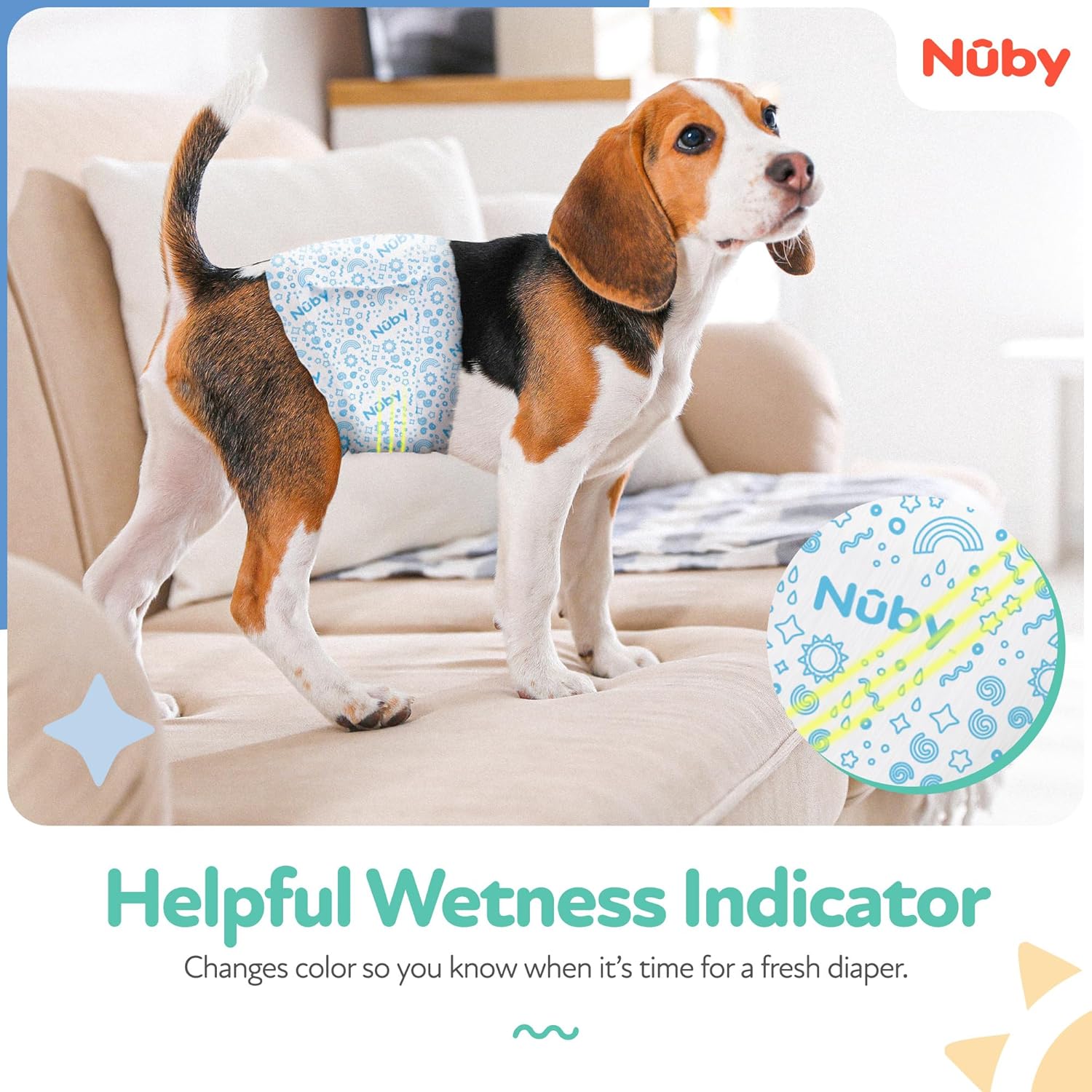 Nuby Pets Disposable Male Dog Wraps with Wetness Indicator, Absorbent & Leak-Resistant Belly Bands for Male Dogs, Small (12–19" Waist), 50 Count