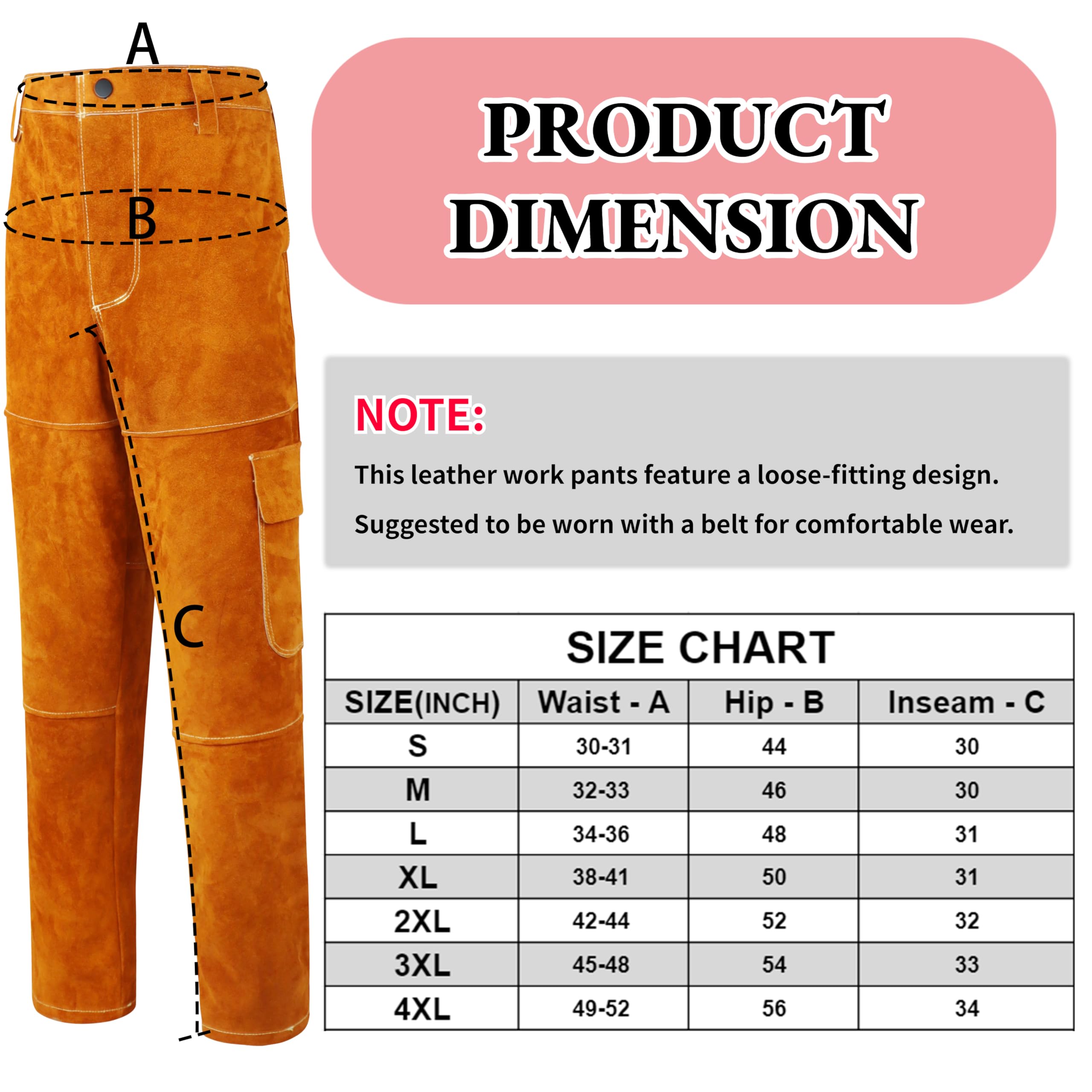 Pantalones Protectores de Cuero para Soldadura, Resistentes al Calor y a Las Llamas, protección Resistente para tareas industriales