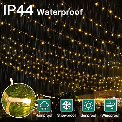 Miniatura 6 de Luces de Navidad de 197 pies, 600 LED, 8 modos de luces impermeables para exteriores con control remoto y temporizador, tira de luces LED blancas